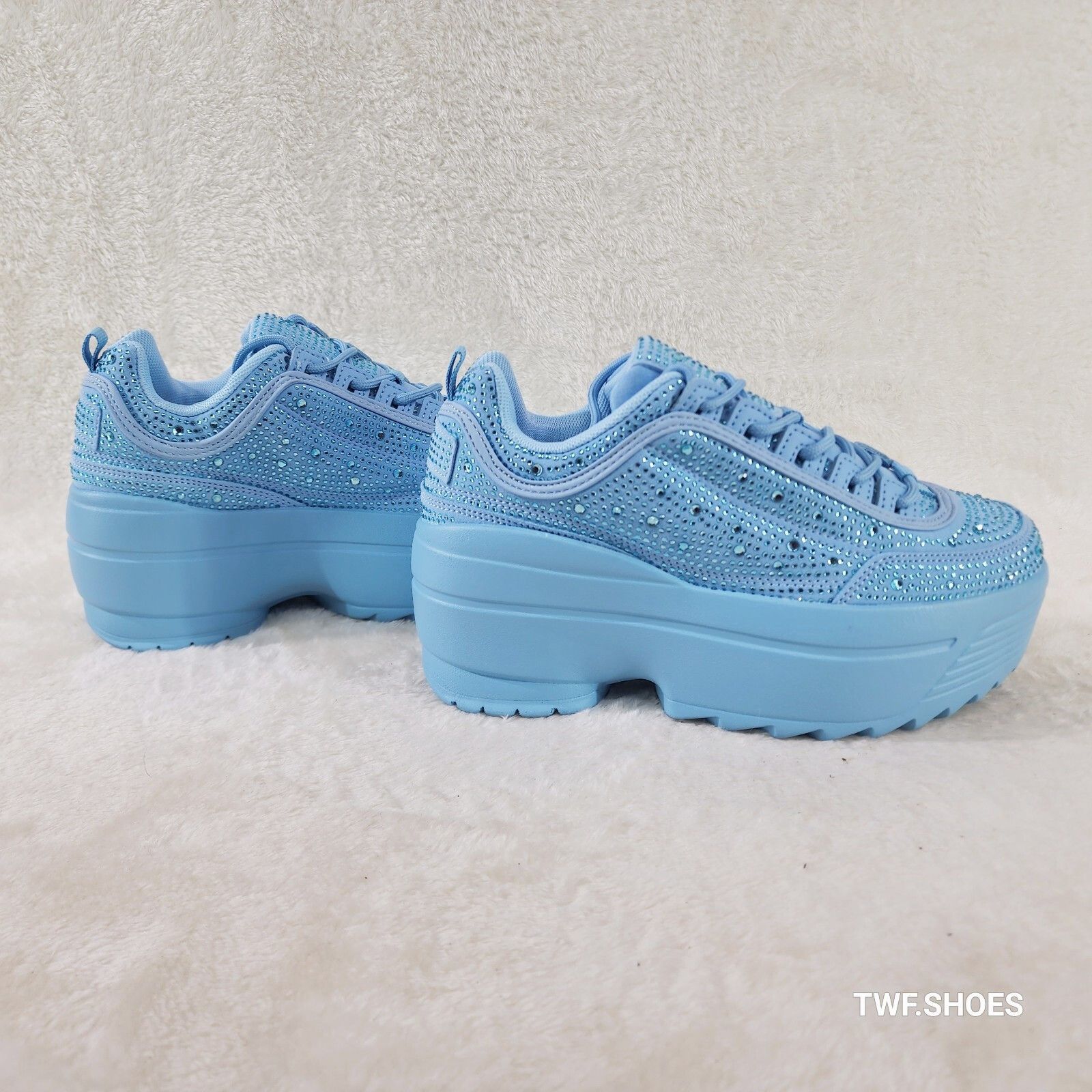 Ultra Cush Light Blue Rhinestone Platform Sneakers (US Shoe