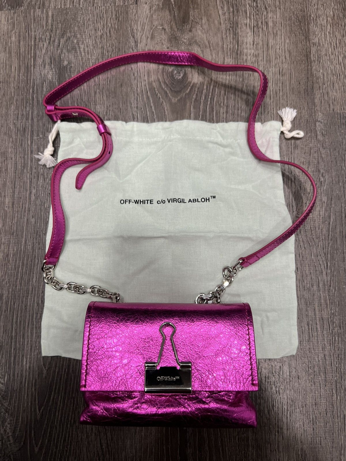 Off-White Off-White Laminate Small Metallic Shoulder Bag Fuchsia New Size ONE SIZE - 1 Thumbnail