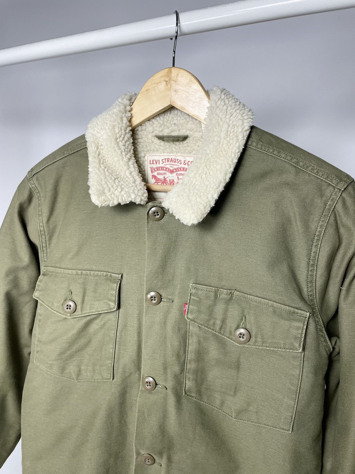 Levi's Levis Green 🥦 Size S Sherpa Jacket with Fur Military Style Size US S / EU 44-46 / 1 - 4 Thumbnail