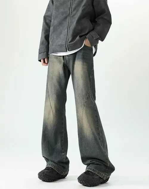 Japanese Brand Men's gradient washed distressed flared jeans Size US 32 / EU 48 - 3 Thumbnail