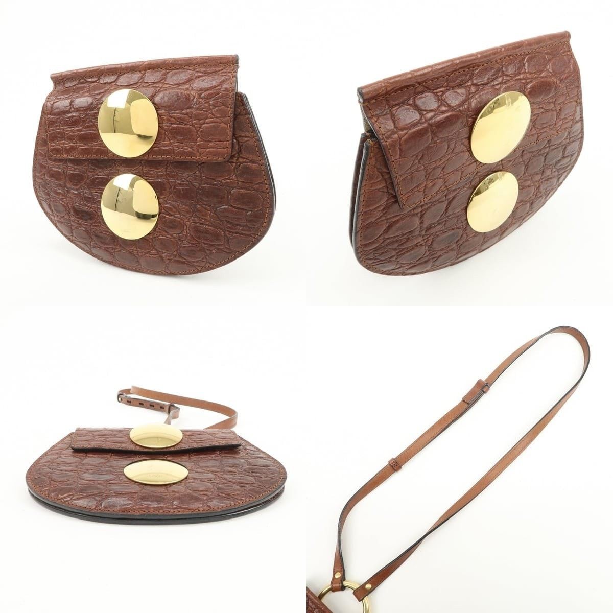 Chloe Chloe Croc-Embossed Leather Shoulder Bag Brown Size ONE SIZE - 3 Thumbnail