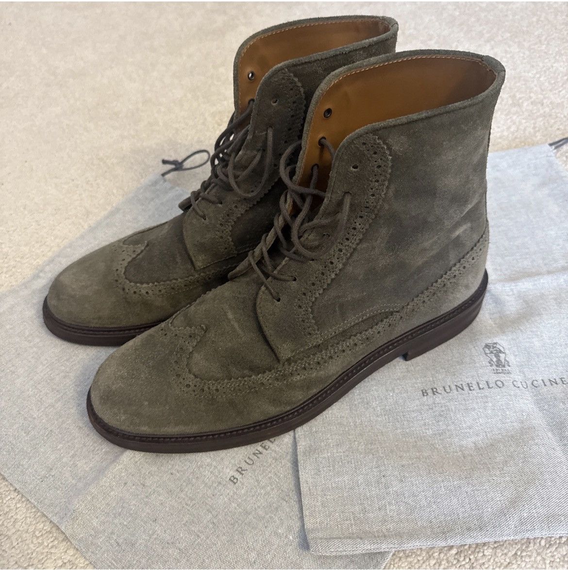 Brunello Cucinelli Brunello Cucinelli olive green suede boots sz45/12US! Size US 12 / EU 45 - 1 Thumbnail