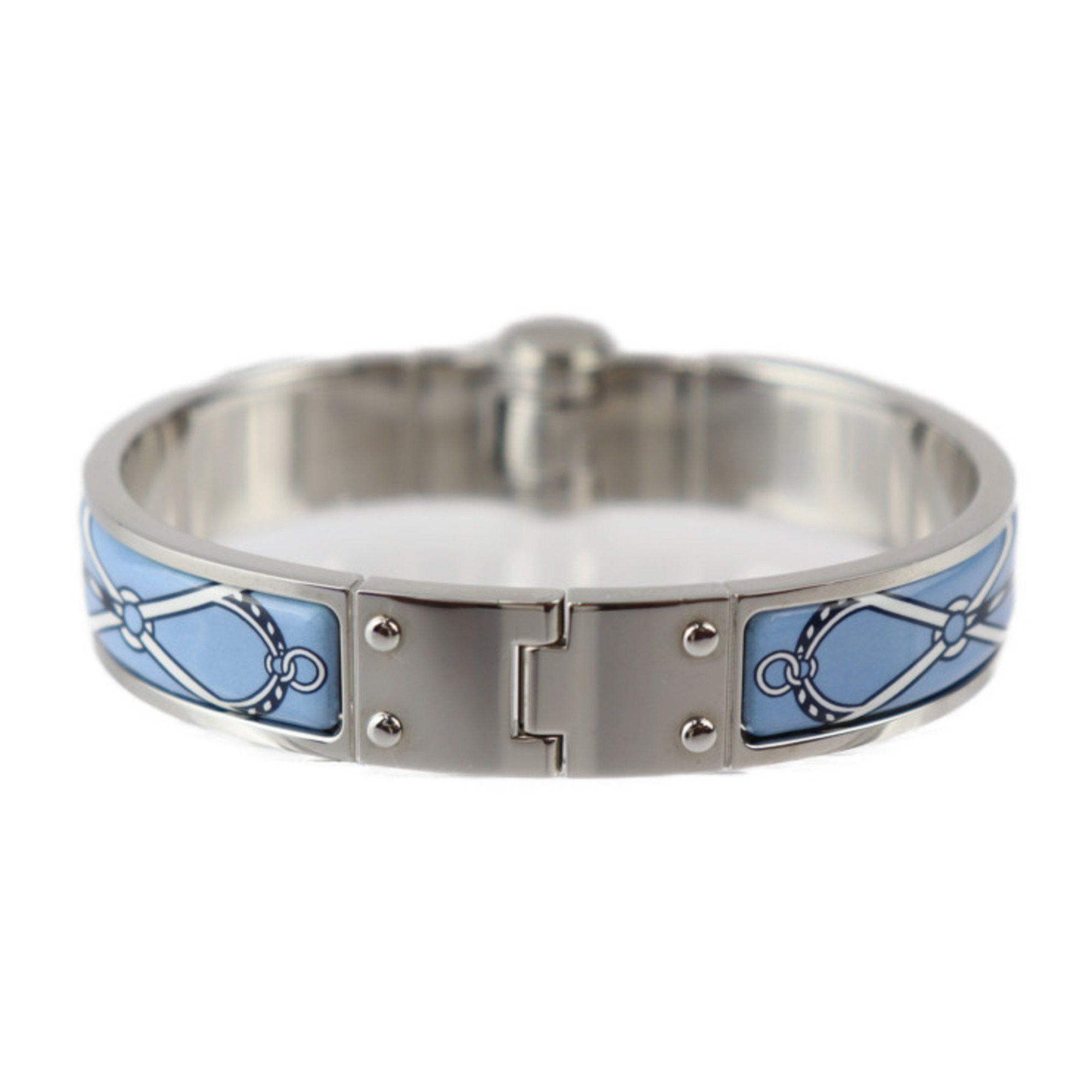 image of Hermes Charnière Pm Bracelet Metal Cloisonné Silver Light Blue Bangle, Women's