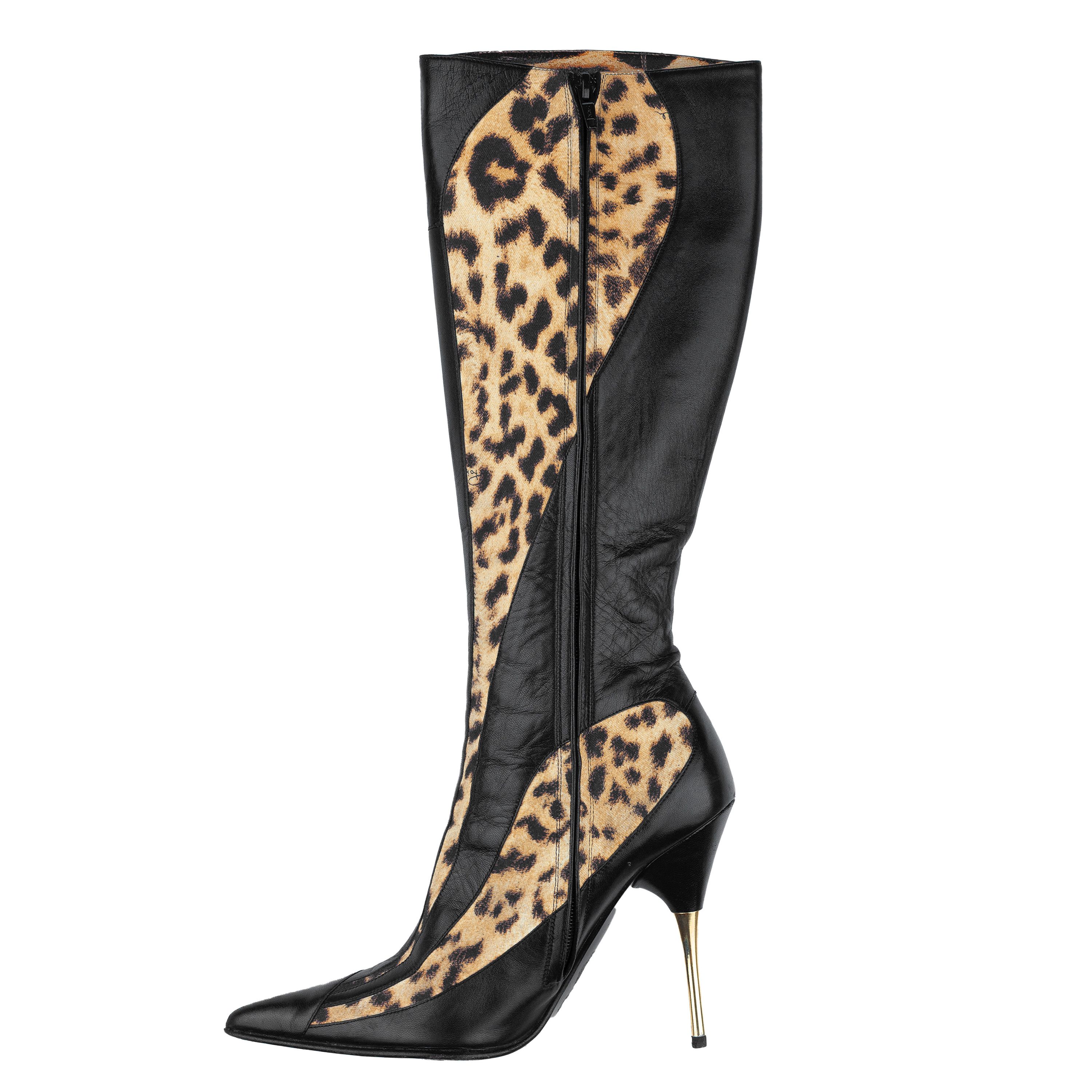 Roberto Cavalli Cheetah/Black High Knee Boots (38,5 EU)
