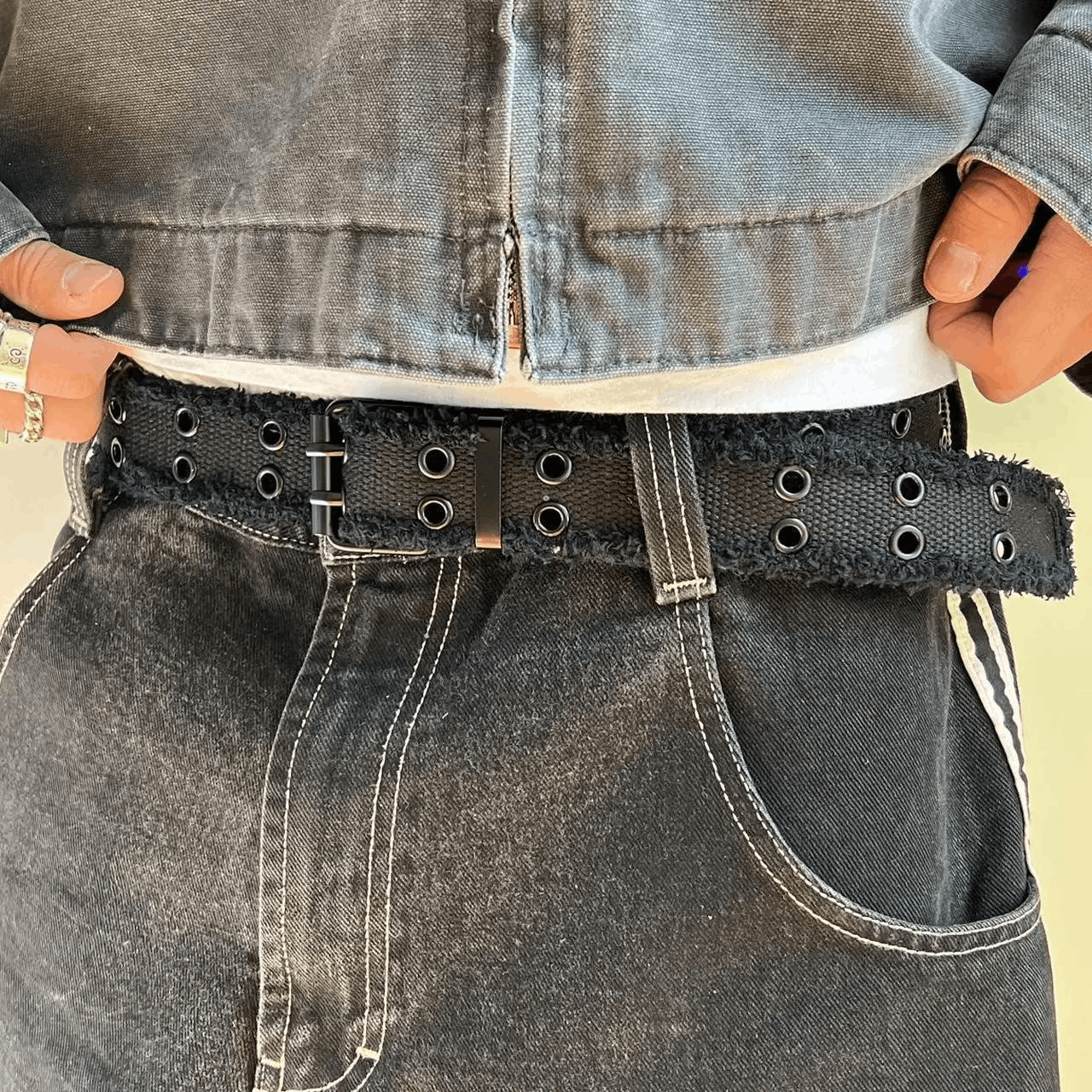 Other 2000s round studded fur frayed black grunge belt Size ONE SIZE - 6 Thumbnail