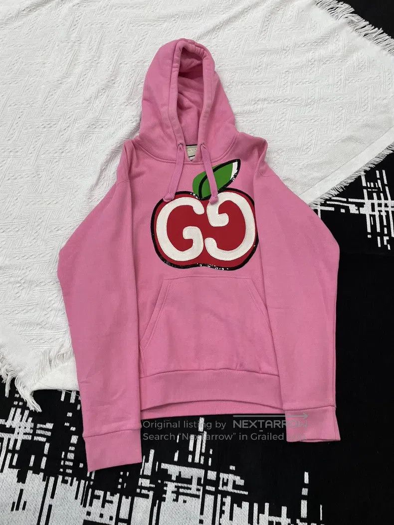 Gucci Pink apple sequin logo hooded sweatshirt
