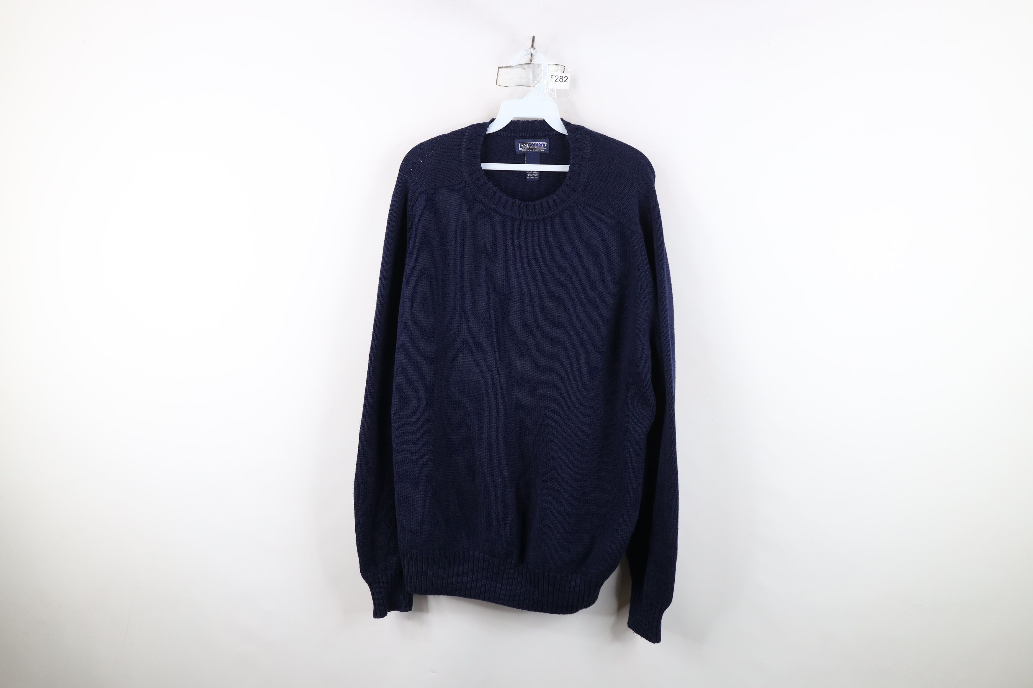 Lands' End Vintage 90s Lands End Blank Cotton Knit Crewneck Sweater USA Size US XL / EU 56 / 4 - 1 Thumbnail