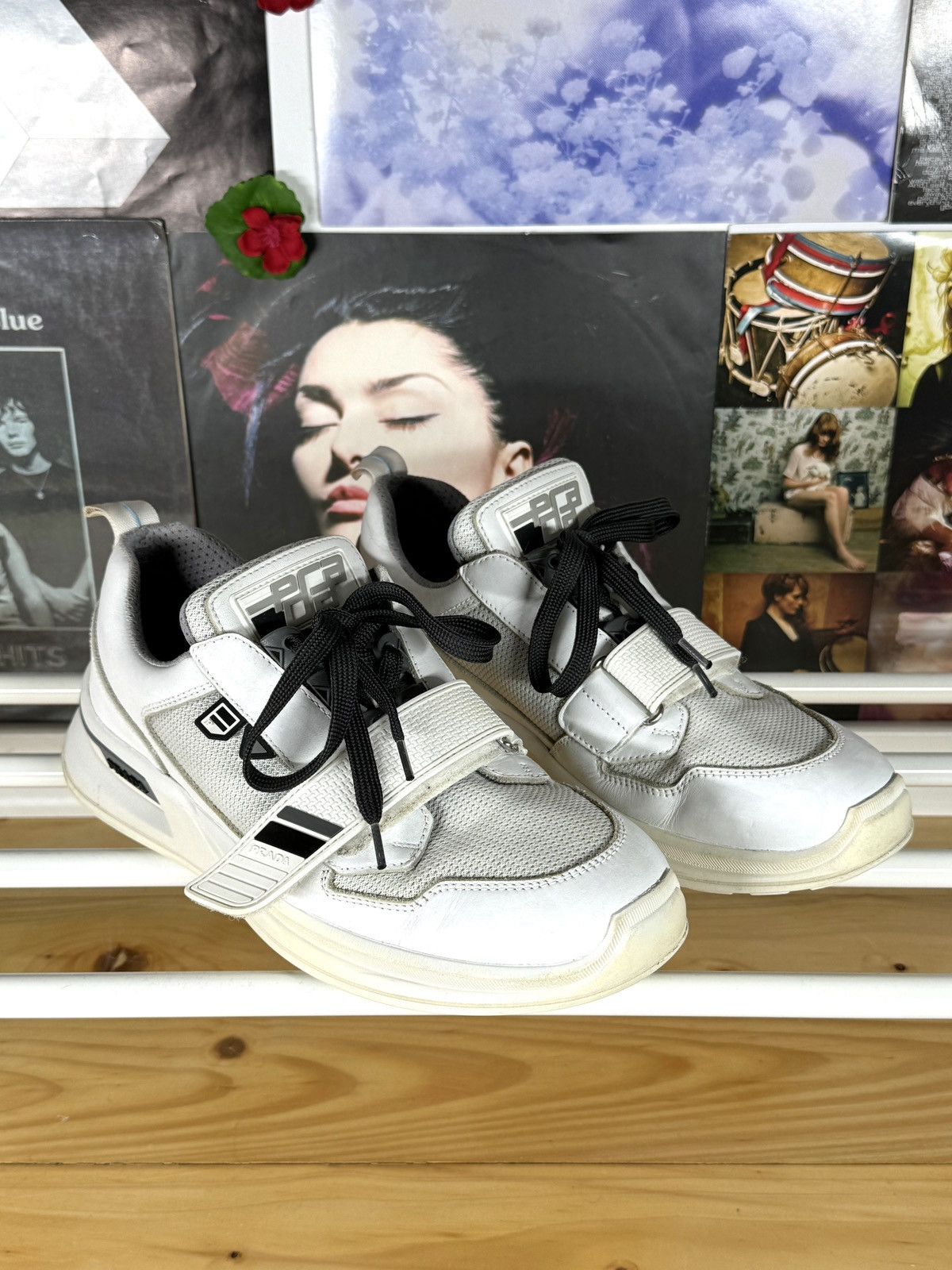 Prada Mechano Silver White Leather Strap Sneakers Size US 8.5 / EU 41-42 - 1 Thumbnail