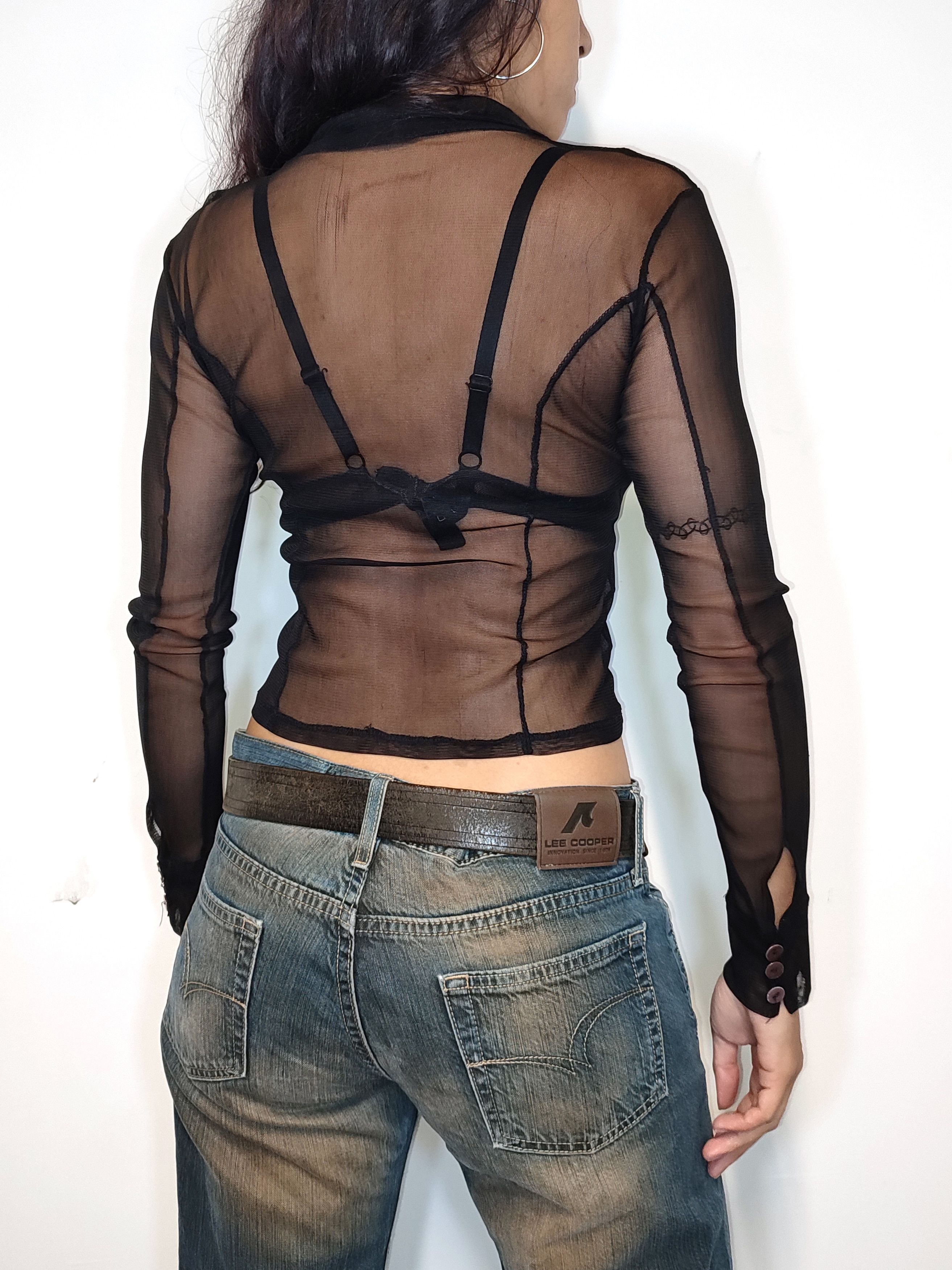 Vintage Y2k Vintage Black Mesh Zipped Top with Long Sleeves Size S / US 4 / IT 40 - 2 Thumbnail