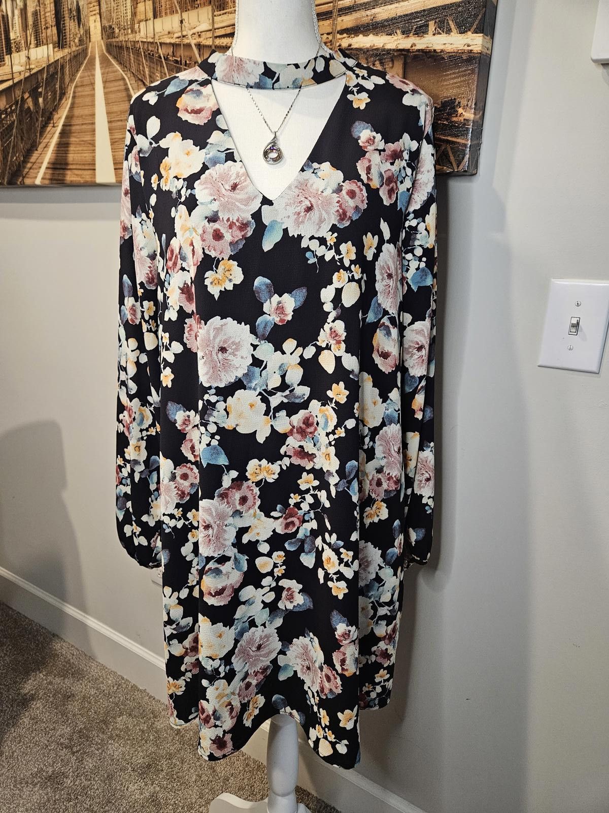 Designer Bobeau Floral Print Long Sleeve Dress Size XL / US 12-14 / IT 48-50 - 1 Thumbnail