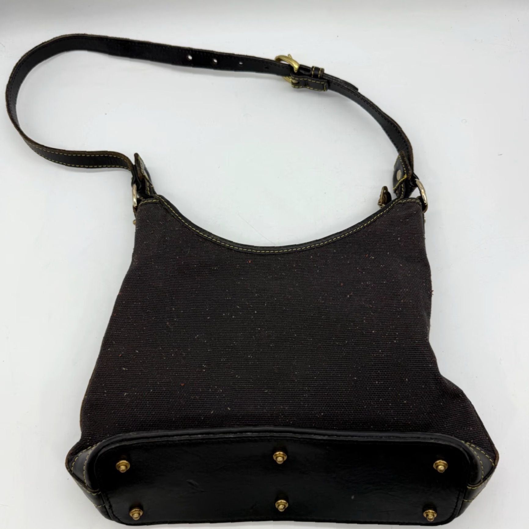 Dooney & Bourke VINTAGE Dooney & Bourke Boho Shoulder Bag Purse Brown Fabric Leather Trim Woman Size ONE SIZE - 4 Thumbnail