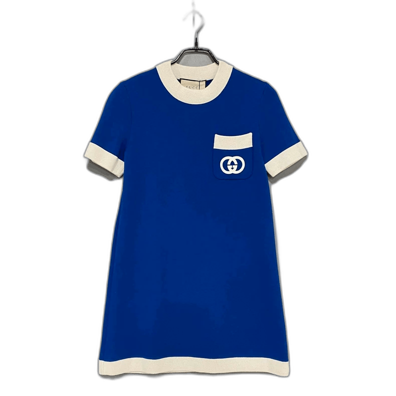 Gucci Blue Knit Dress with Gucci Logo Size S / US 4 / IT 40 - 1 Thumbnail