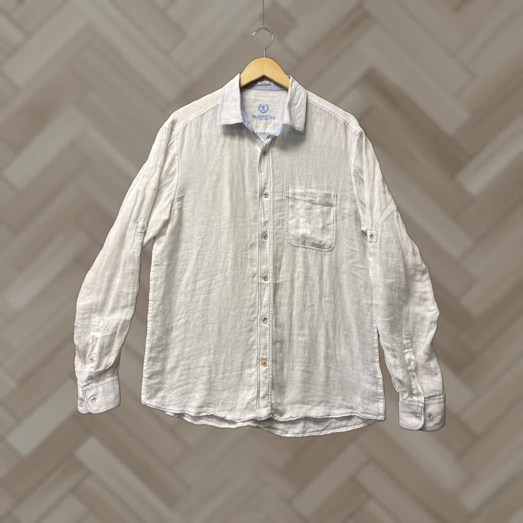 BUGATCHI Bugatchi Uomo Shirt Mens M White Linen Lightweight Button-Up Button-Down Size US M / EU 48-50 / 2 - 1 Thumbnail