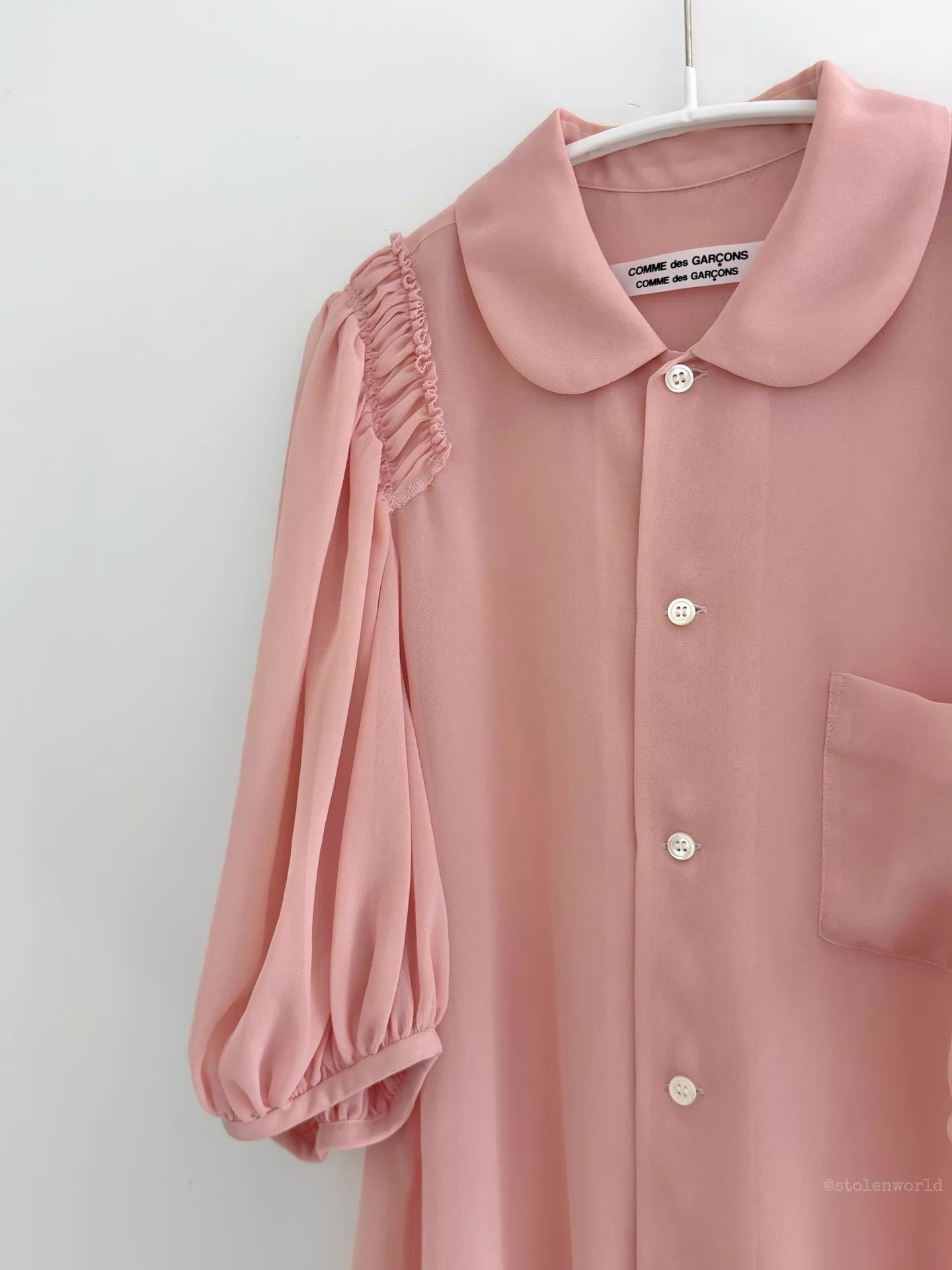 Comme des Garcons CDG comcom light pink chiffon pleated puff-sleeve shirt Size S / US 4 / IT 40 - 2 Thumbnail