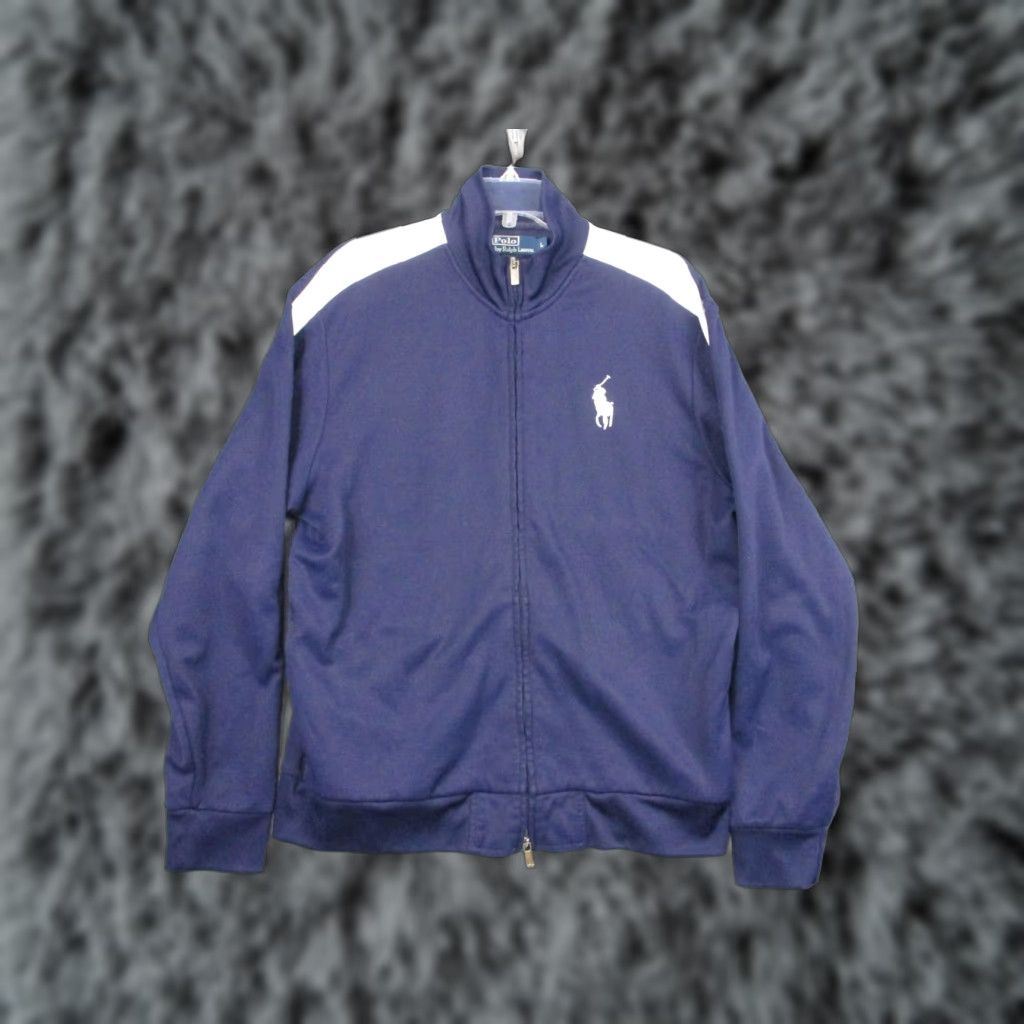 Polo Ralph Lauren Polo by Ralph Lauren Track Jacket Mens Large Blue Full Zip Striped Polo Player Logo Pocket Pockets Stand-Up Collar Size US L / EU 52-54 / 3 - 1 Thumbnail