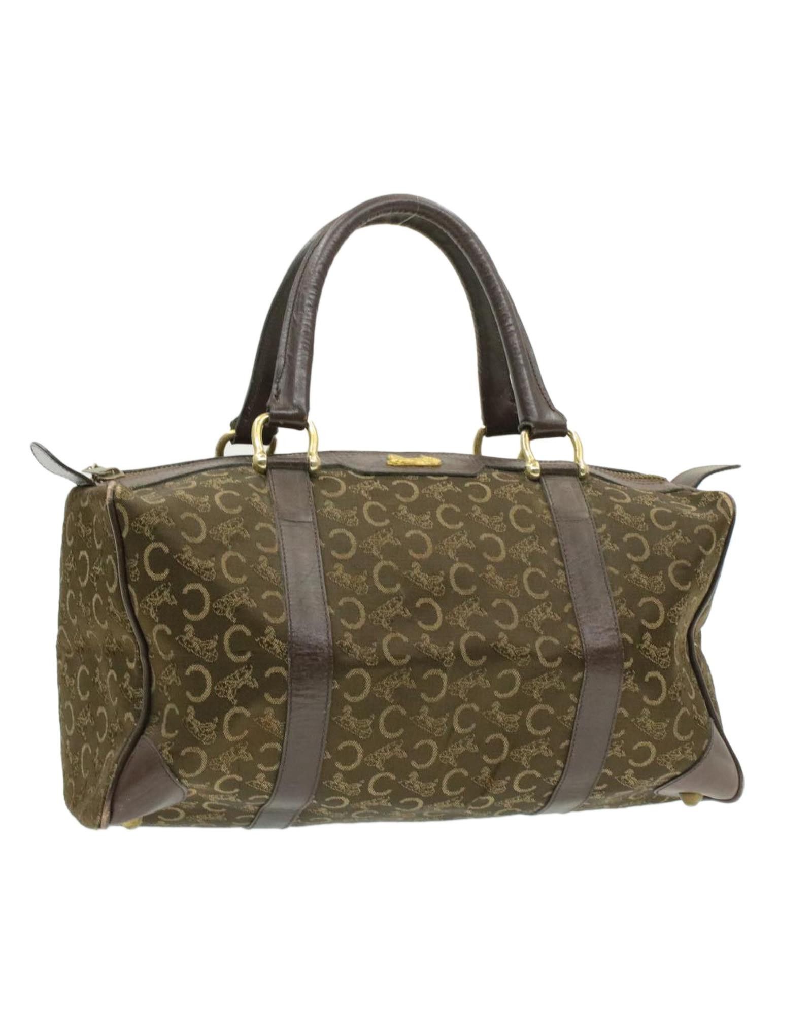 image of Celine Canvas Hand Bag With Horse Carriage Pattern in Brown, Women's