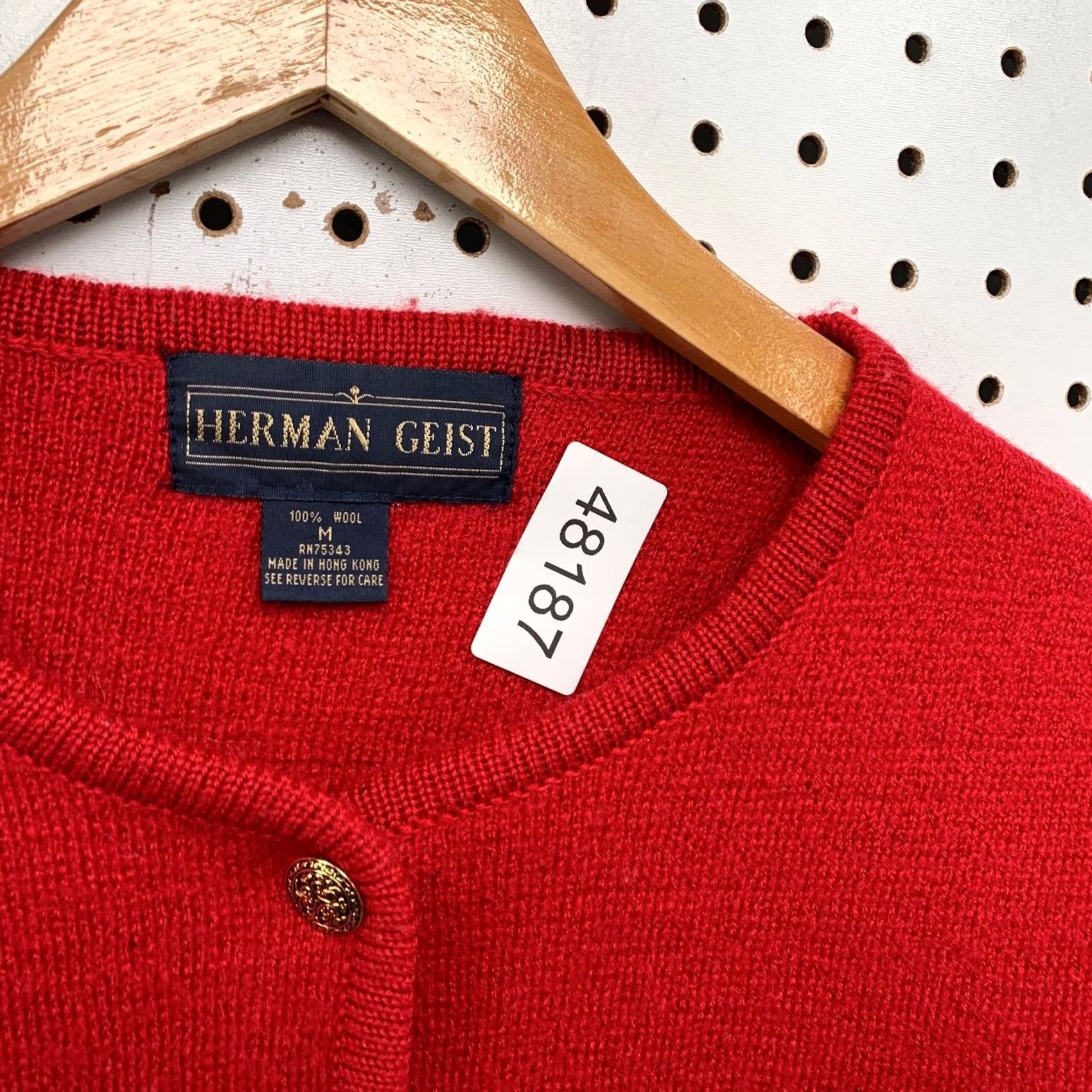 Vintage Herman Geist Wool Cardigan Jacket Womens Medium Red Gold Button Size M / US 6-8 / IT 42-44 - 3 Thumbnail