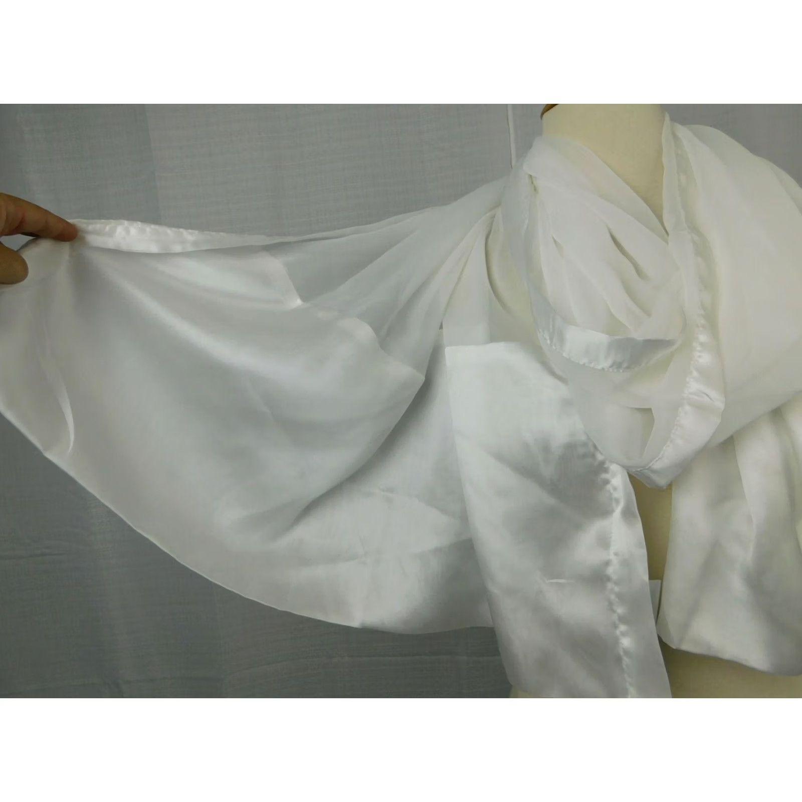 Vintage Collection XIIX Scarf Woman Oblong Ivory Satin Polyester 73" X 27" Sheer #7008 Size ONE SIZE - 2 Thumbnail