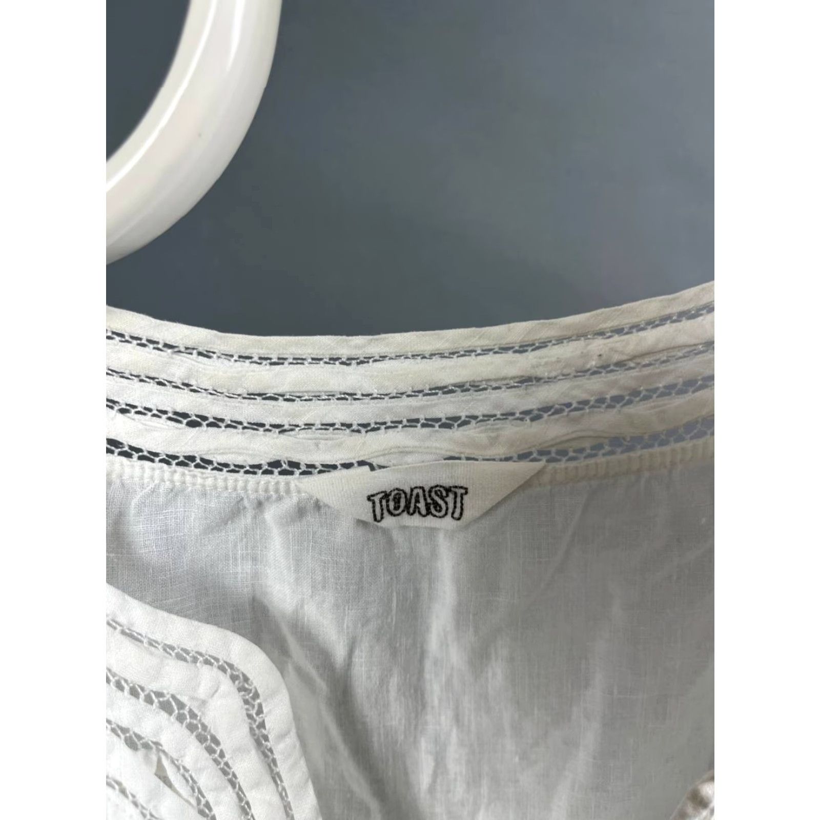 Vintage Toast Blouse Shirt Womens Size 14 White Linen Short Sleeve V-Neck Pullover Semi Sheer Casual Top Size XL / US 12-14 / IT 48-50 - 3 Thumbnail