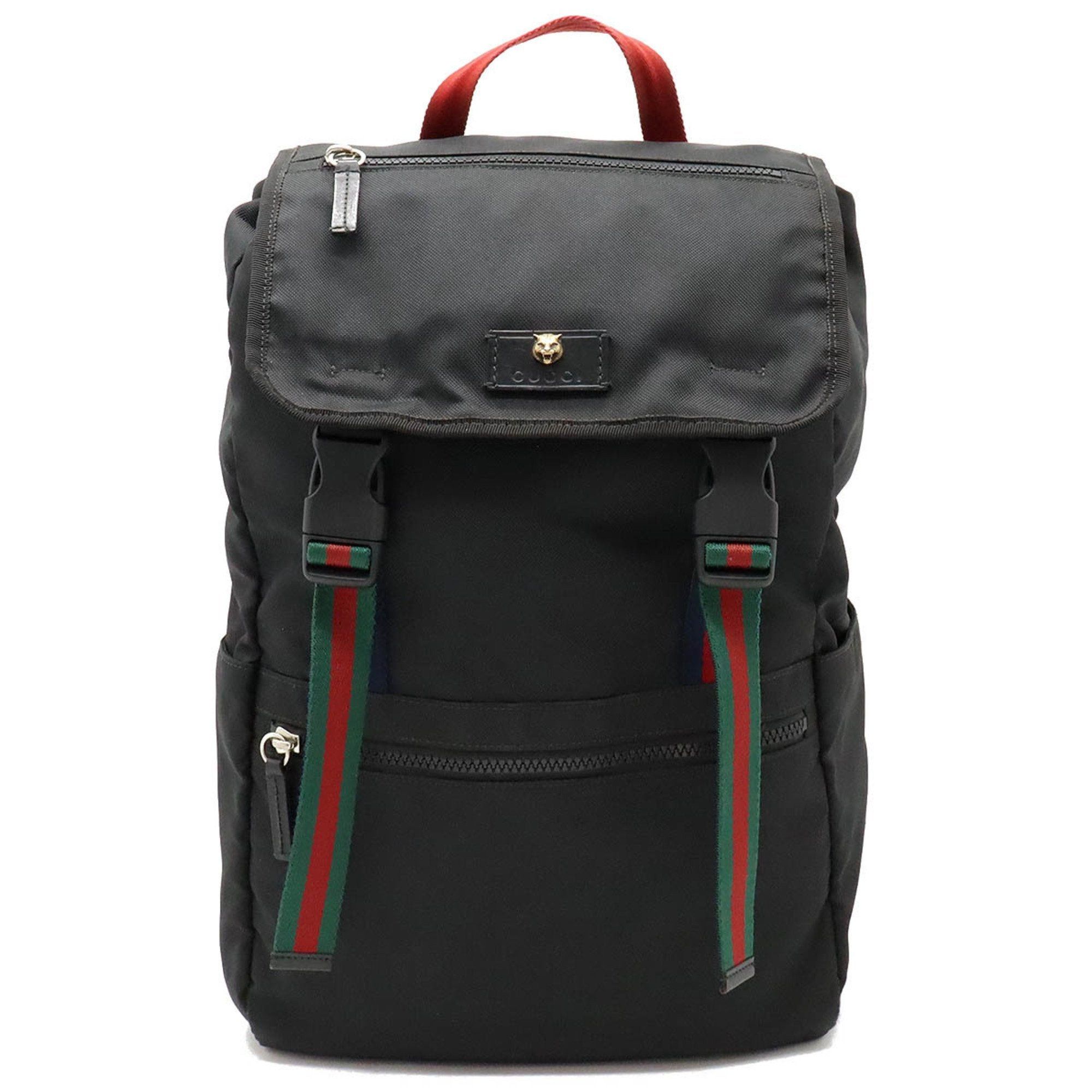 image of Gucci Techno Canvas Backpack Cat Head Leather Mesh Black Navy Red Green 450982, Women's