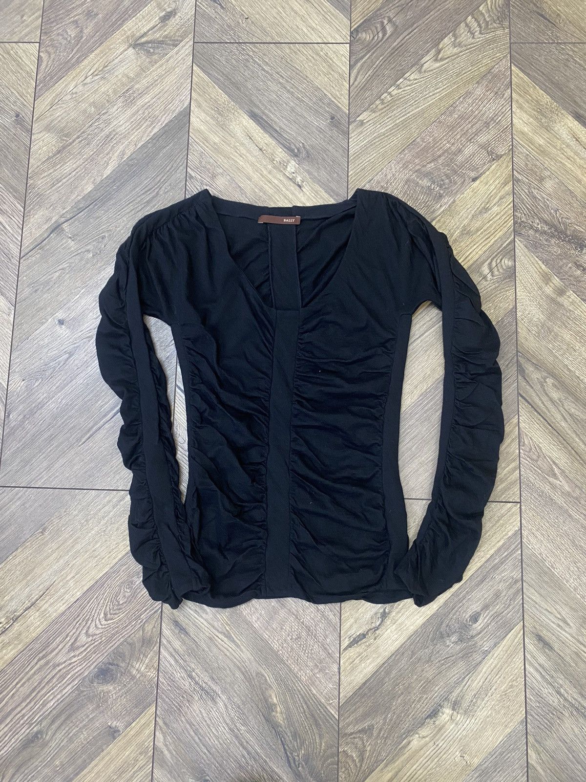 Bally × Designer × Vintage Vintage Bally Black Ruched Fitted Blouse long sleeve Size M / US 6-8 / IT 42-44 - 1 Thumbnail