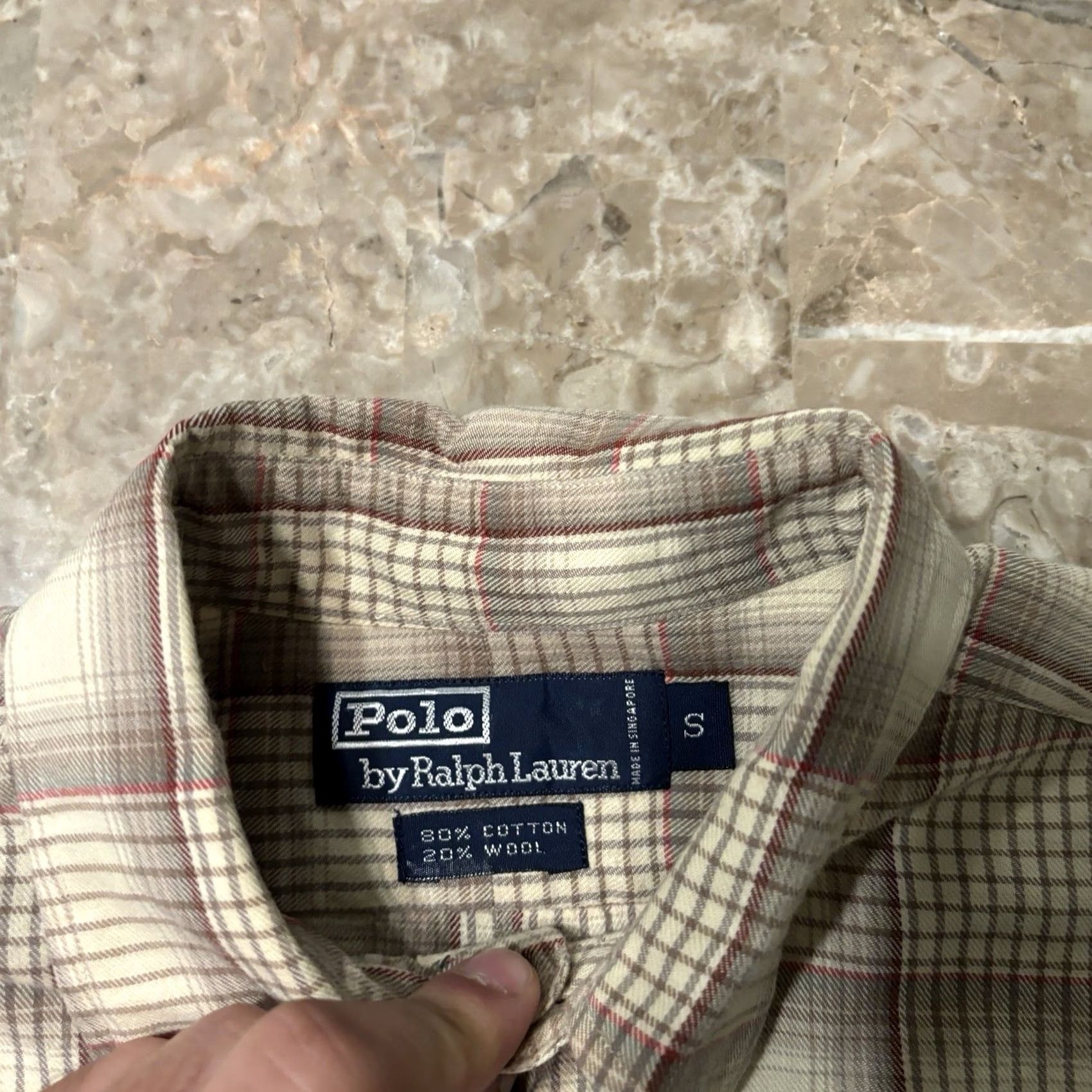 Polo Ralph Lauren VINTAGE Polo Ralph Lauren Shirt Mens Small Beige Tan Plaid Wool Blend Long Sleeve 90s Size US S / EU 44-46 / 1 - 4 Thumbnail