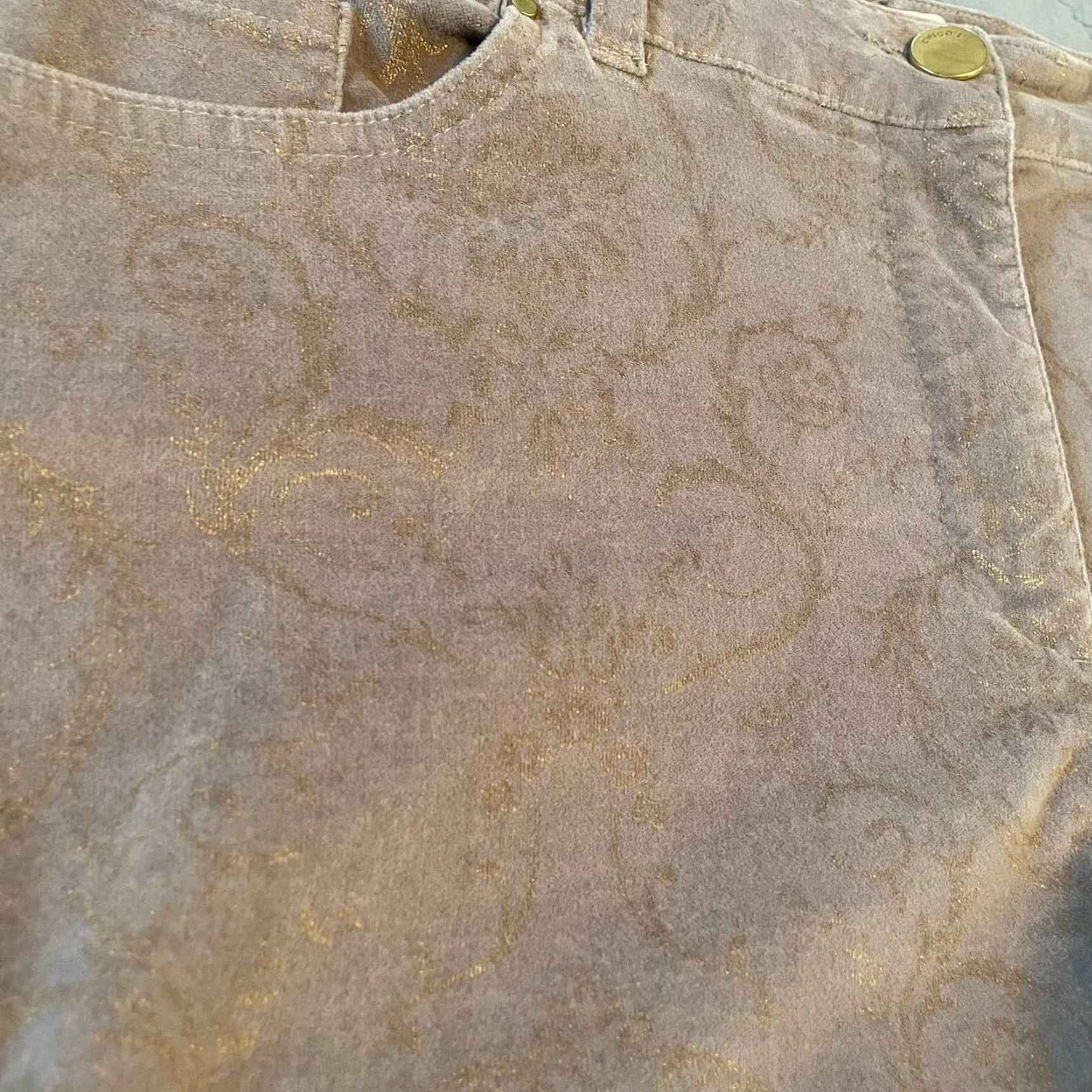 Vintage Chico's Pants L Gray Velvet Gold Damask Straight Leg Modern City Holiday Womens Size 36" / US 14 / IT 50 - 5 Thumbnail