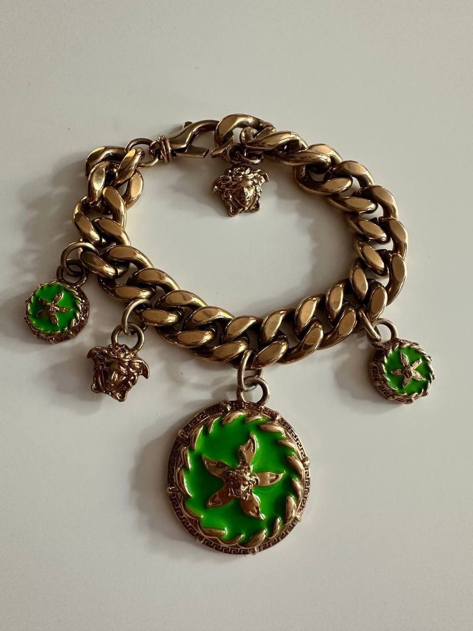 Versace Bracelet Medusa Logo Green Star Fish Gold Auth