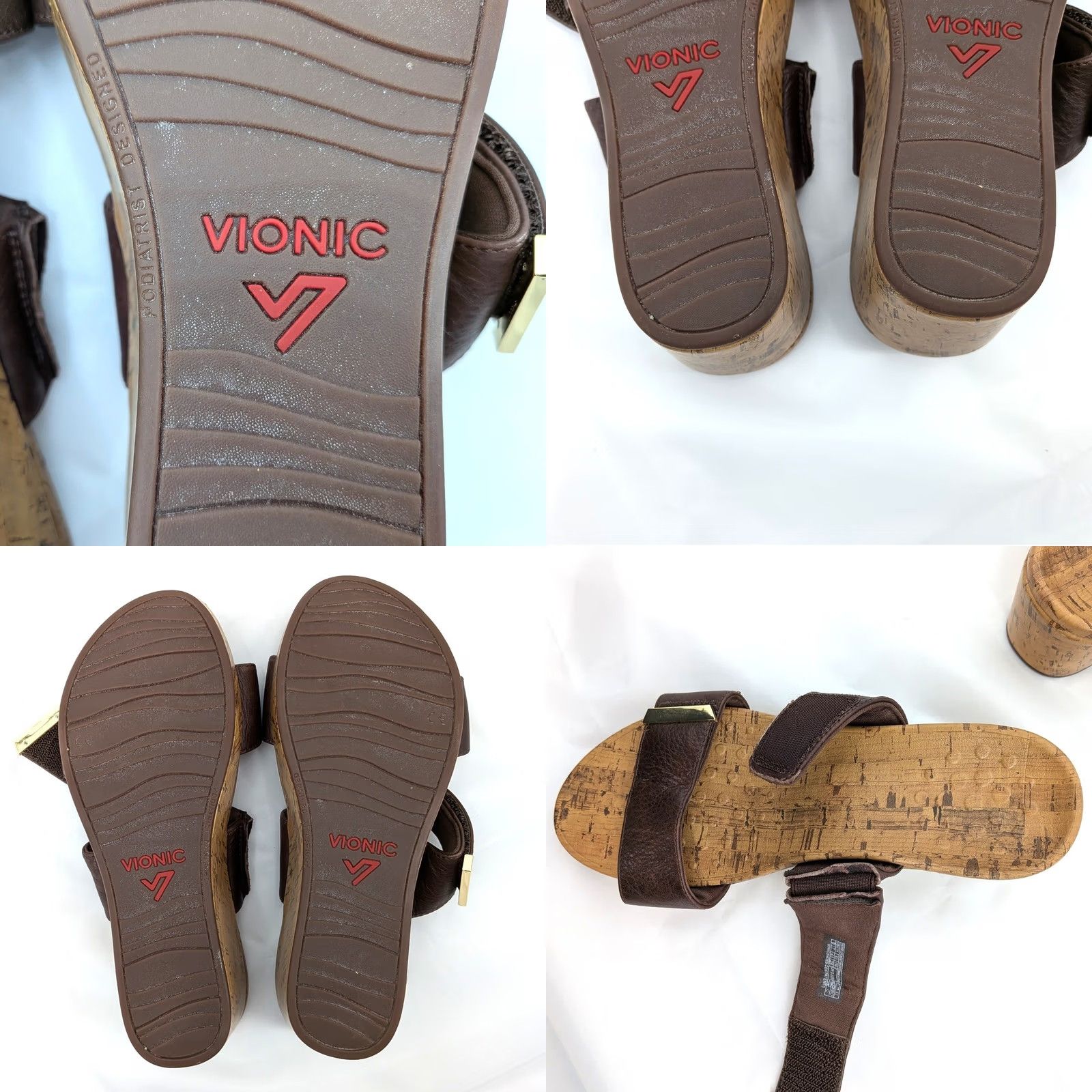 Vionic Vionic Pepper Brown Leather Cork Wedge Slide Sandals - Women 9 Size US 9 / IT 39 - 8 Thumbnail
