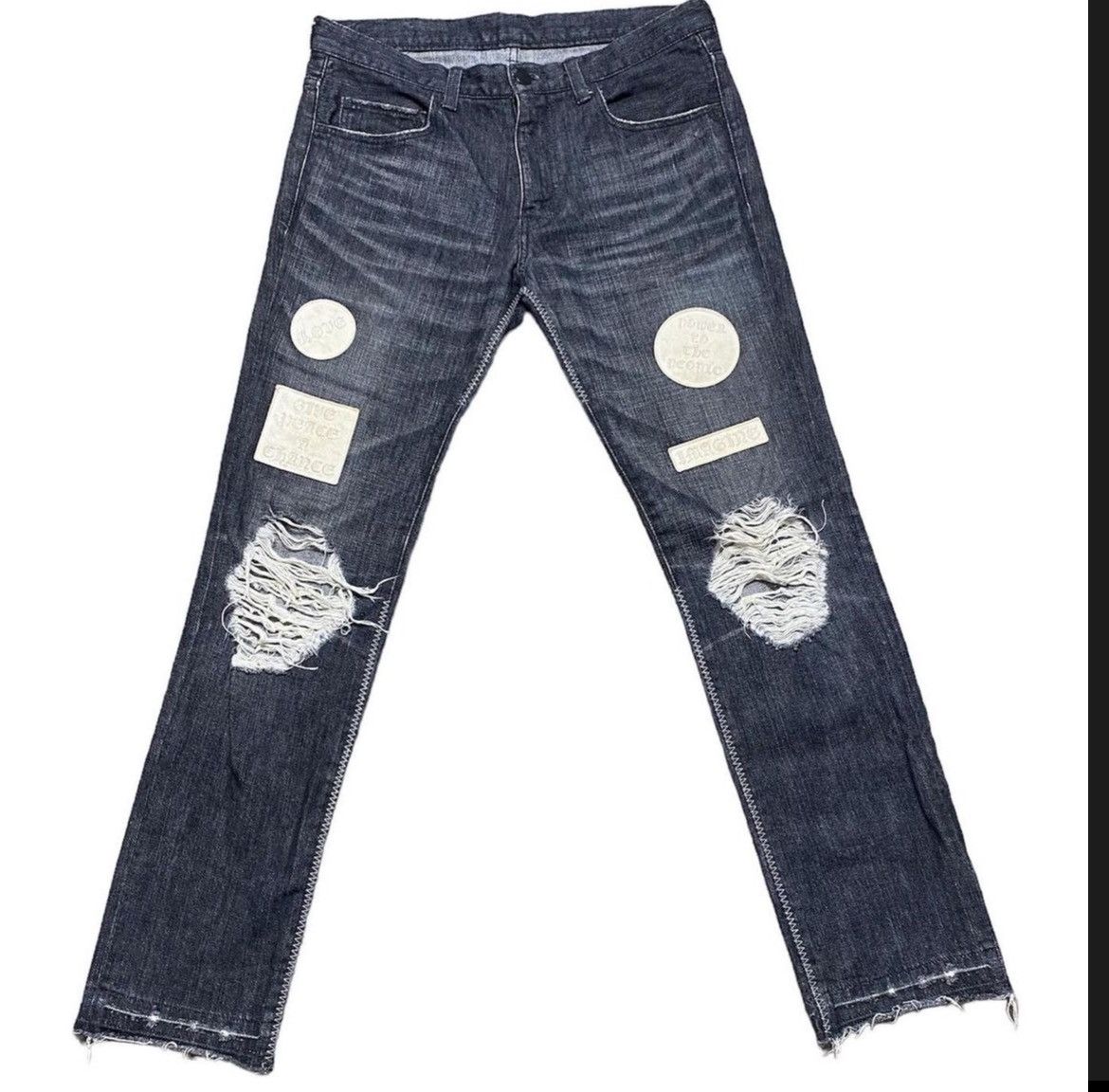 image of Number N Ine x Undercover Grail Number Nine Give Peace A Chance Patchwork Denim in Black (Size 32)