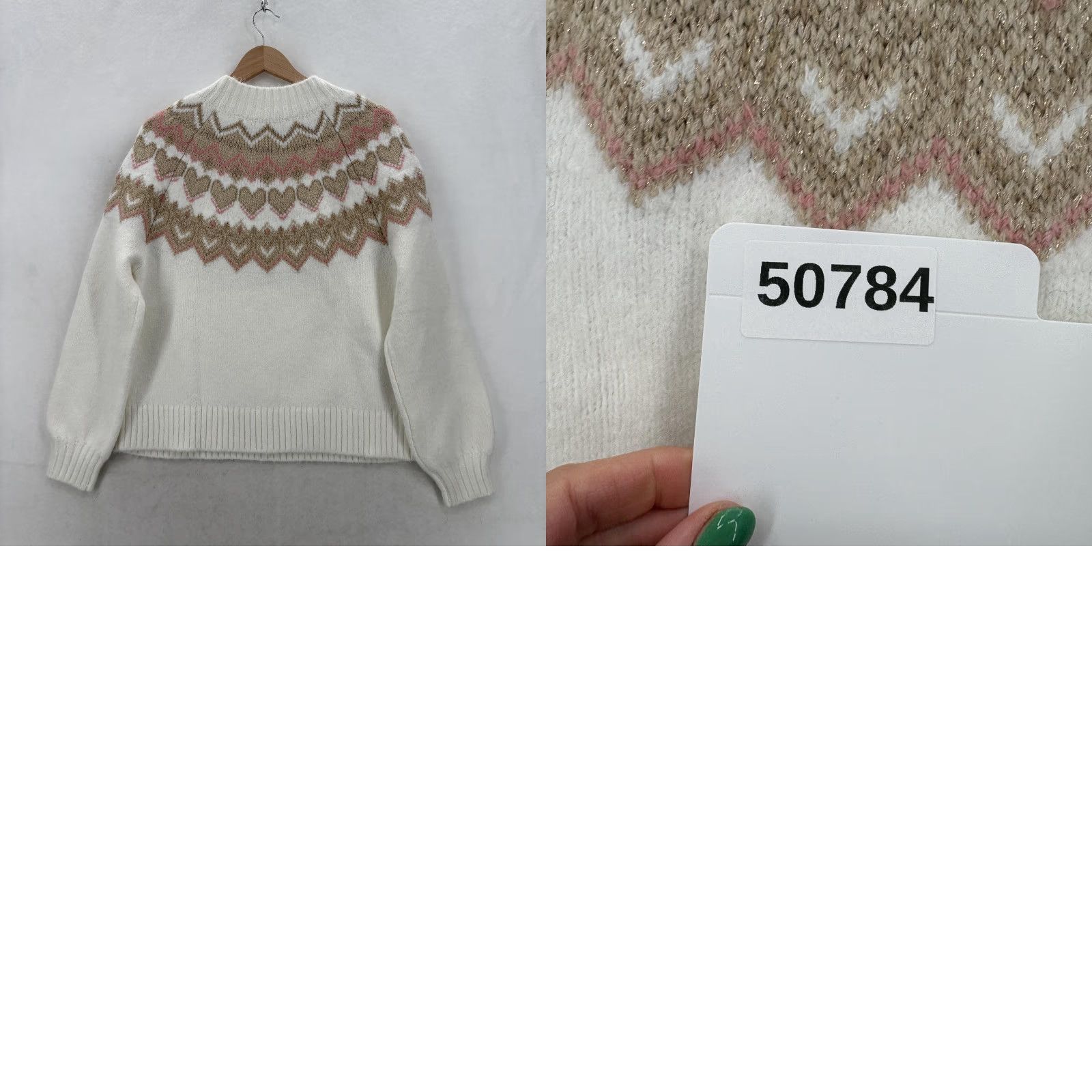 Loft LOFT Sweater Womens Large White Fair Isle Heart Crew Glitter Knit Pullover NWT Size L / US 10 / IT 46 - 9 Thumbnail