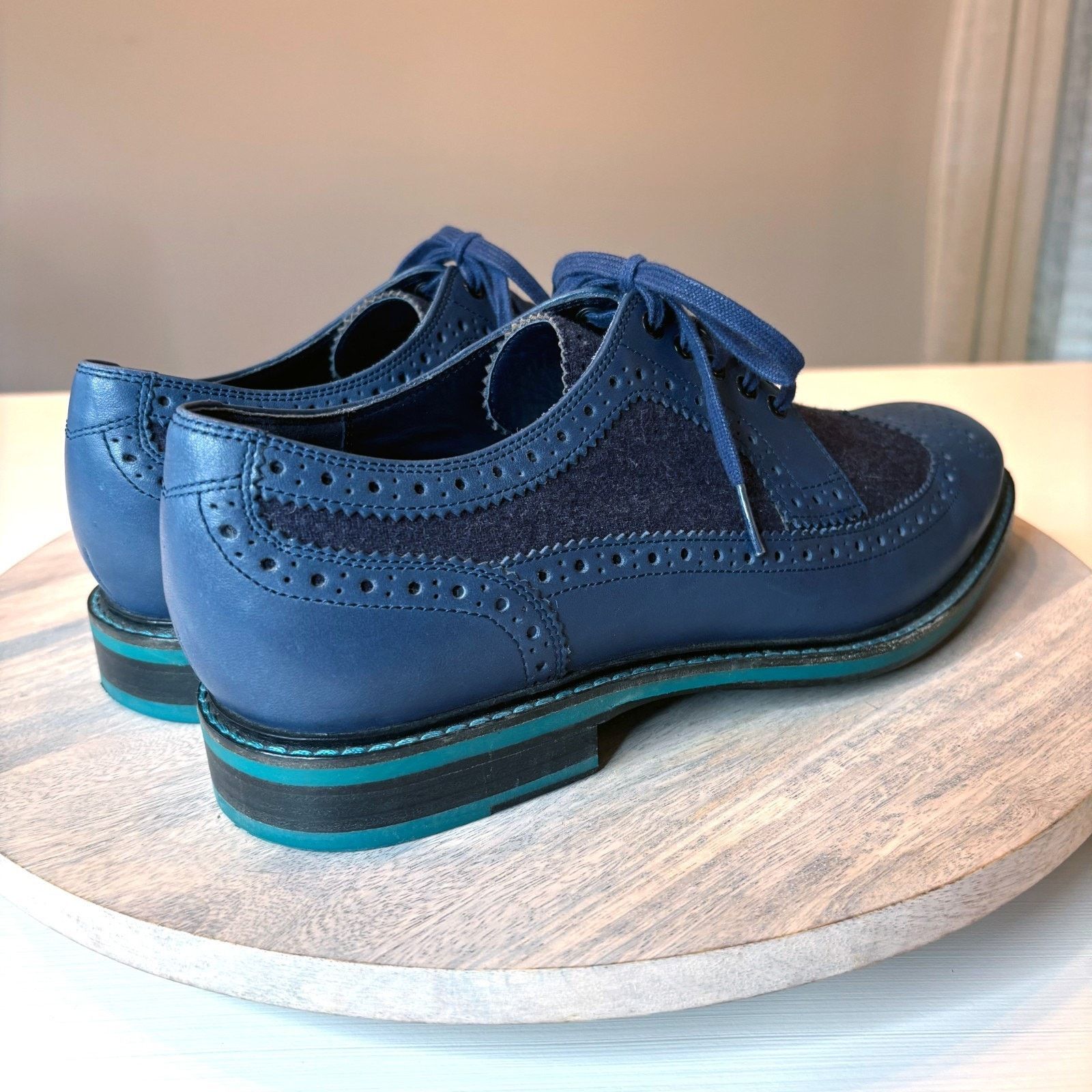 Cole Haan Cole Haan Men’s Wingtip Blue Leather Suede Dress Shoes Sz 9 Size US 9 / EU 42 - 6 Thumbnail