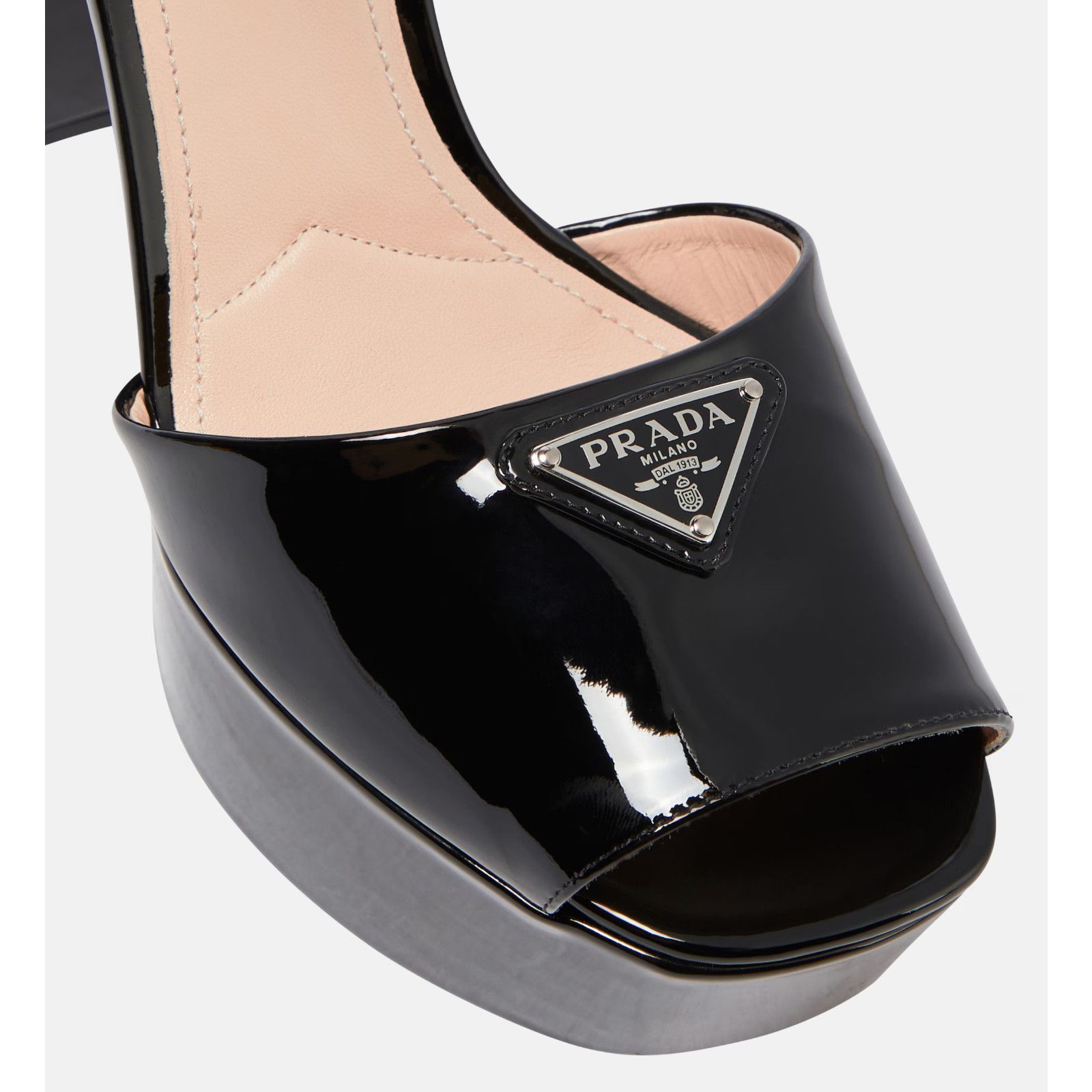 Prada Prada 115 Black Patent Leather Platform Sandal Ankle Strap Size US 10 / IT 40 - 8 Thumbnail