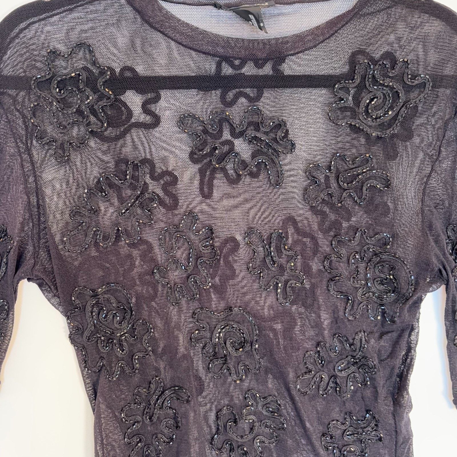 Vivienne Tam Vintage Vivienne Tam Sheer Beaded Top Womens Size 3 S Black Size S / US 4 / IT 40 - 6 Thumbnail