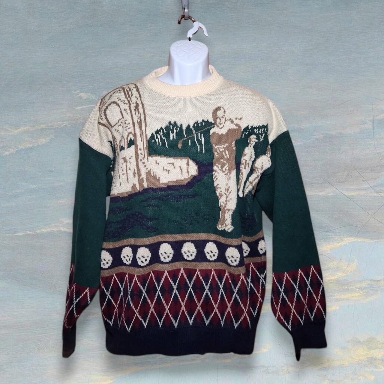 Izod 80s Golfer Big Print Knit Sweater Size US M / EU 48-50 / 2 - 1 Thumbnail
