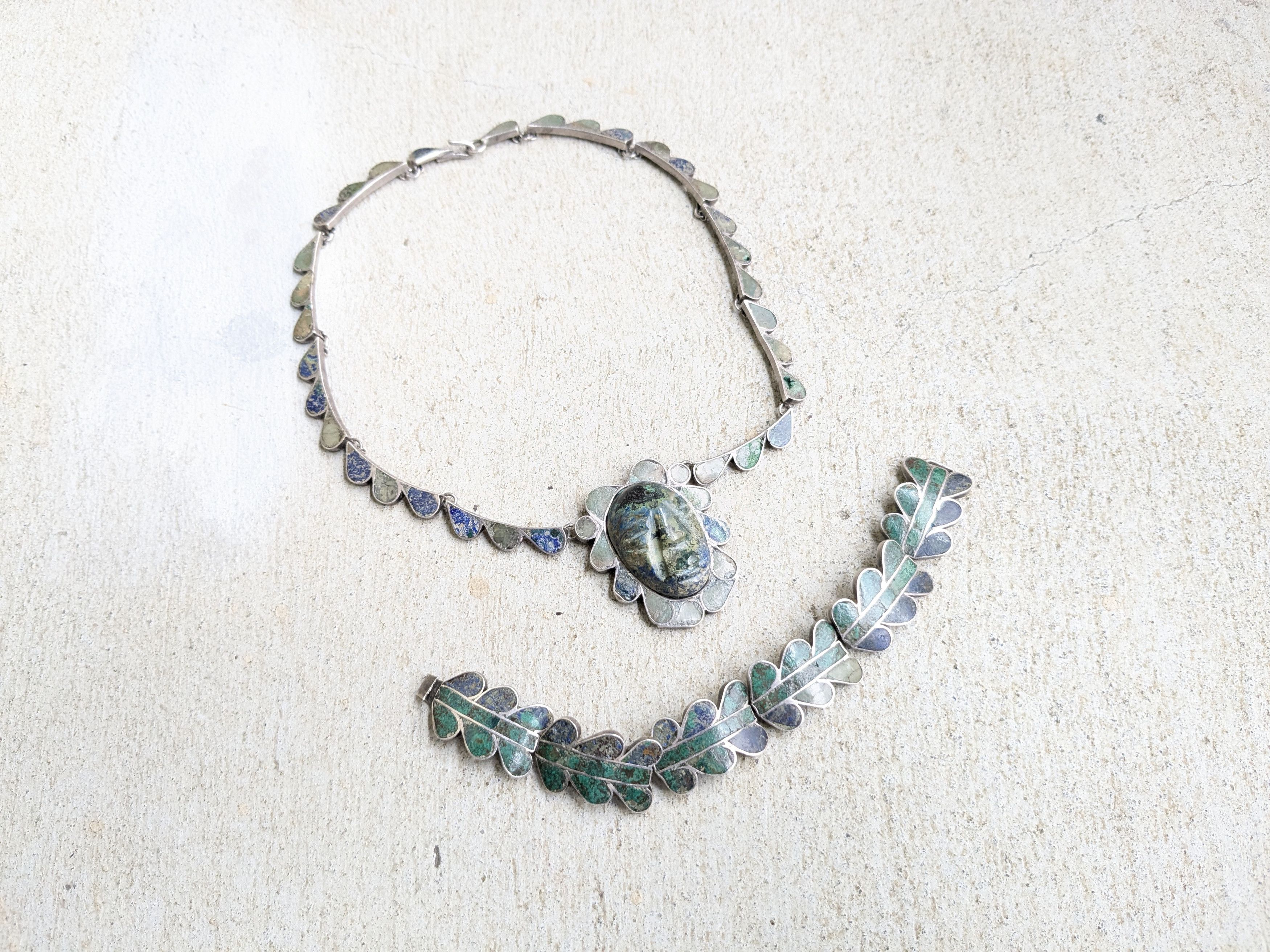 Vintage Vintage Sterling Silver Necklace Bracelet Turquoise Mask Size ONE SIZE - 1 Thumbnail