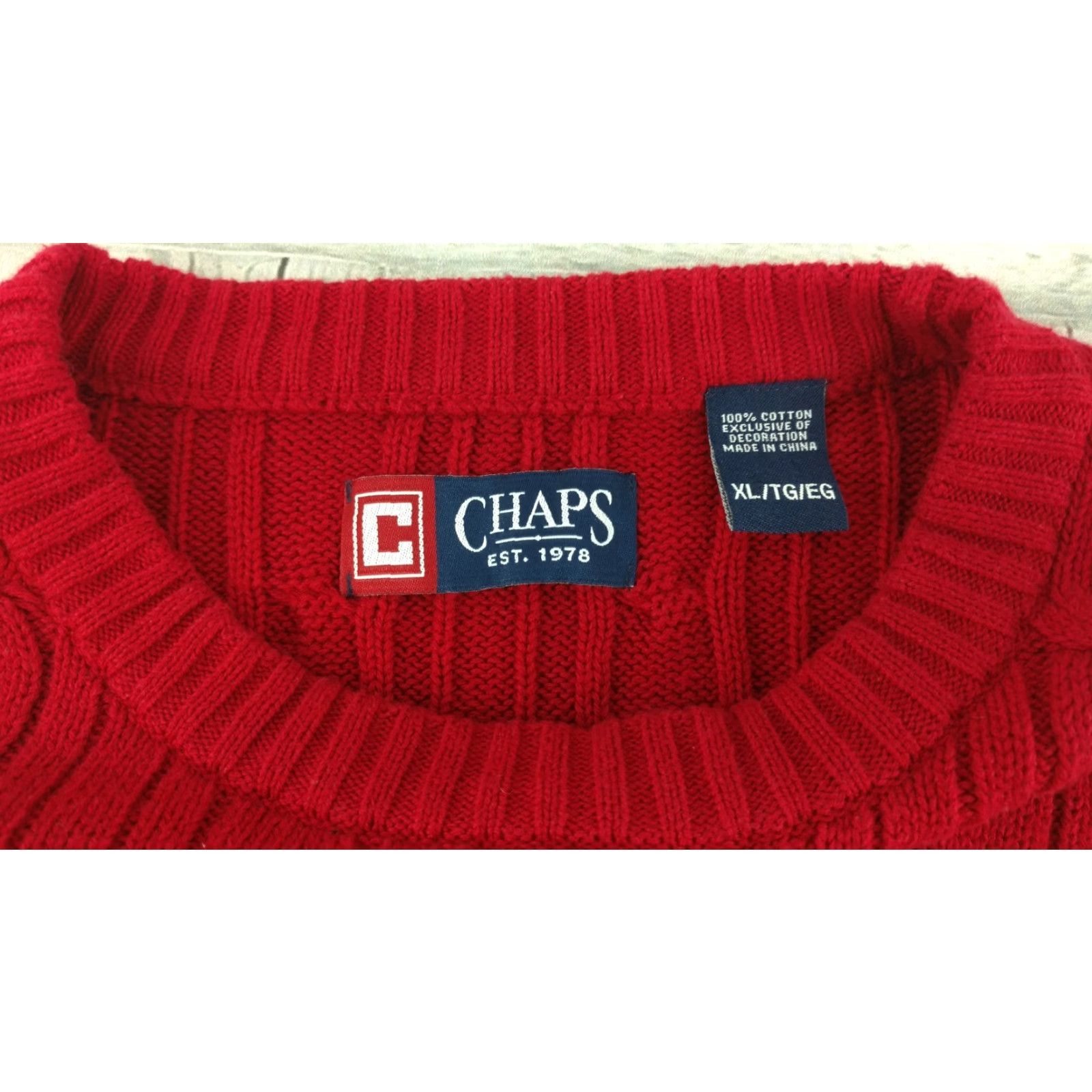 Ralph Lauren CHAPS RALPH LAUREN Men Holiday Red Cotton Cable Knit Crew Neck Sweater XL Size US XL / EU 56 / 4 - 6 Thumbnail