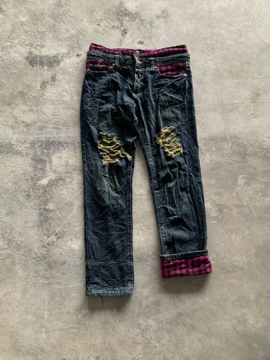 Hysteric Glamour × Japanese Brand distressed double waist punk checkered design grunge Size US 32 / EU 48 - 3 Thumbnail