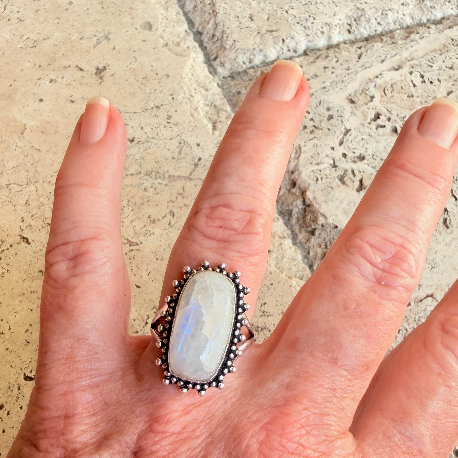 The Unbranded Brand Rainbow Moonstone 925 Silver Overlay Ring Size 9 Size ONE SIZE - 2 Thumbnail