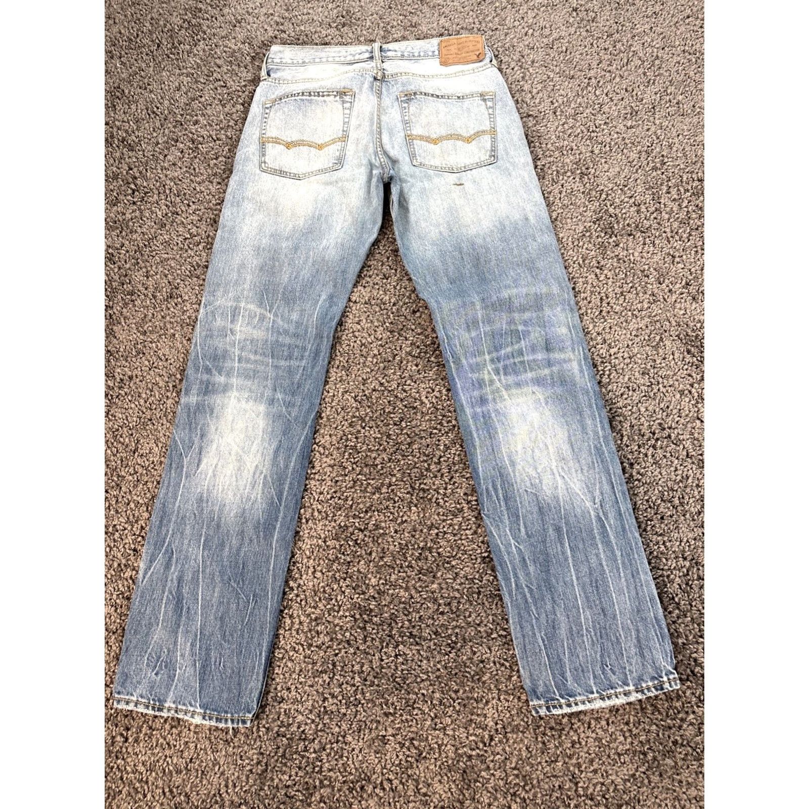 American Eagle Outfitters VINTAGE American Eagle Jeans Mens Slim Straight 30x34 Thrashed Distressed Y2K Blue Jeans Mens 30 34 Distressed Slim Straight Jeans Size US 30 / EU 46 - 6 Thumbnail