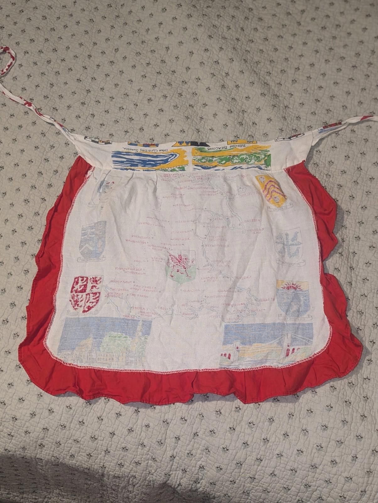 The Unbranded Brand VTG 1940s Map of Wales Tea Towel Linen Souvenir Half Apron Size ONE SIZE - 4 Thumbnail