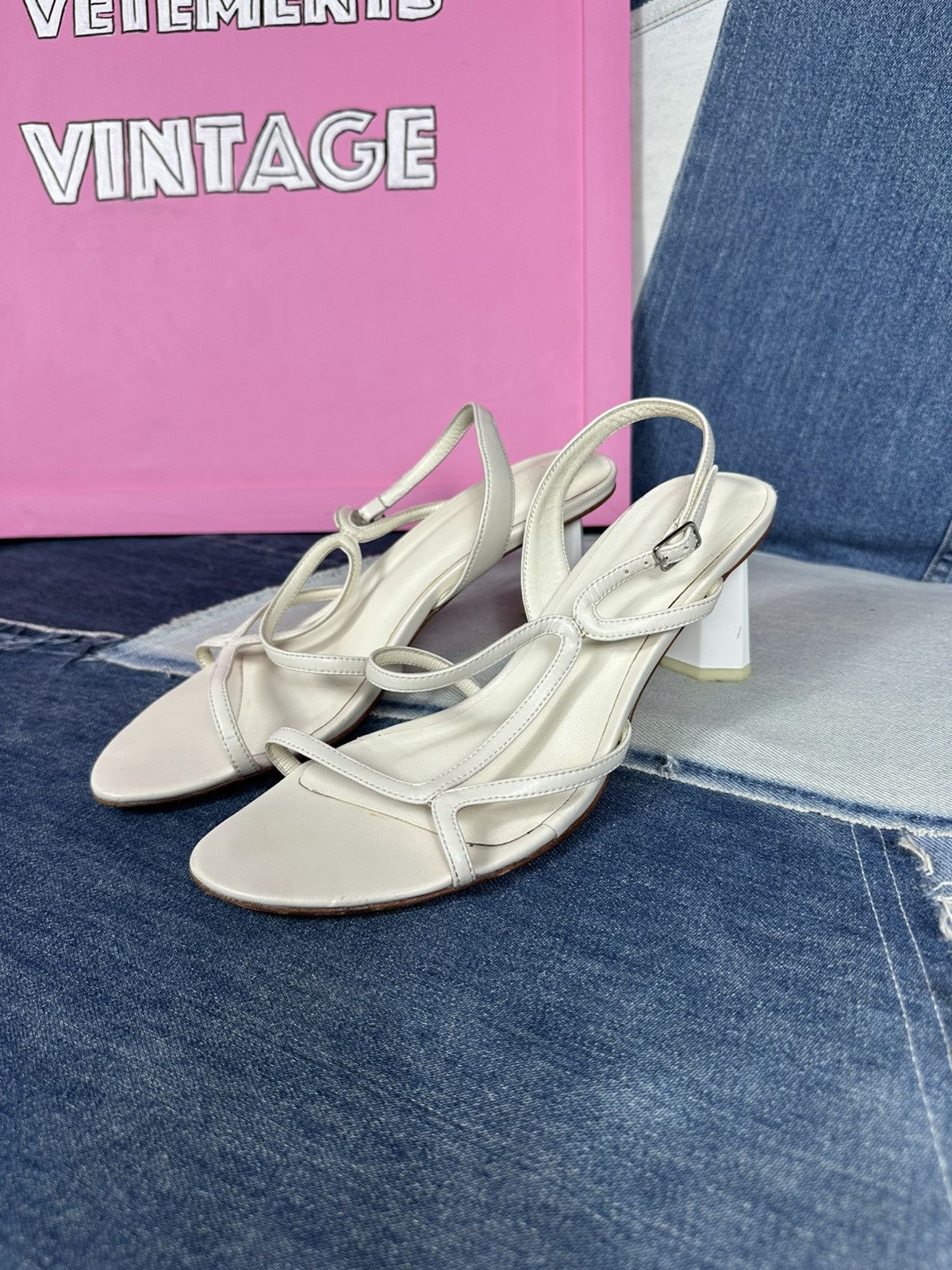 By Far By Far Handmade Heels Sandals Shoes White Thin Strap Leather Size US 8 / IT 38 - 5 Thumbnail
