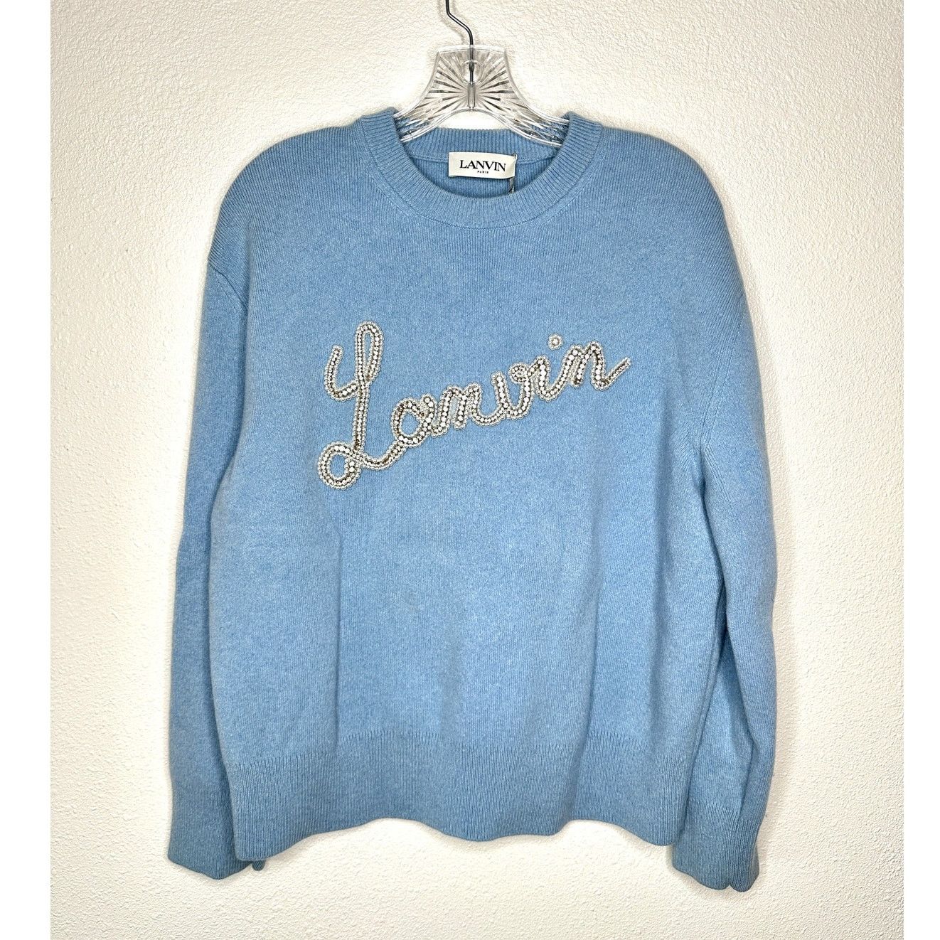 Lanvin Lanvin Girls Pearl Logo Cashmere Sweater Baby Blue Size 12 Size XL / US 12-14 / IT 48-50 - 2 Thumbnail