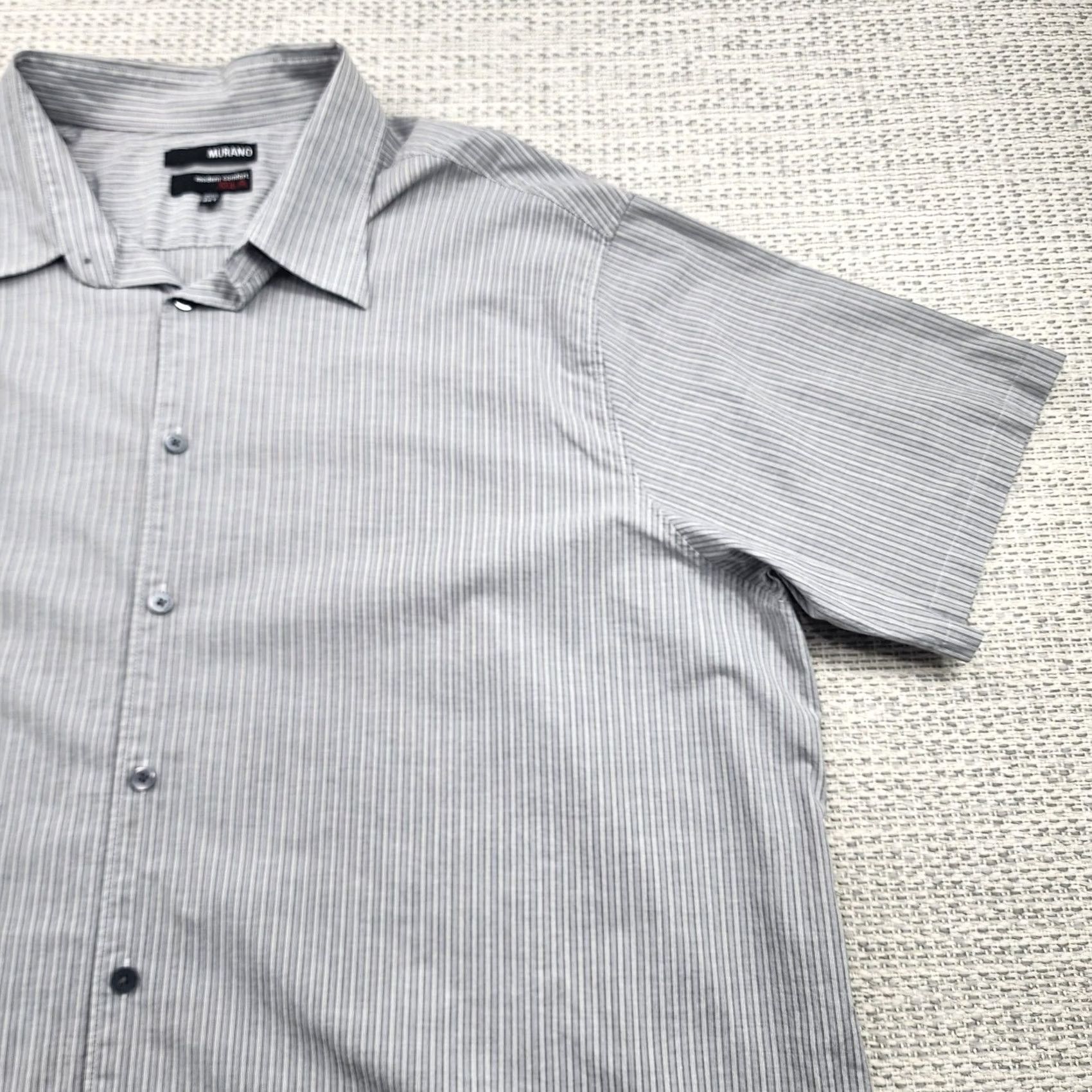Murano Murano Shirt Mens 3XL Tall Gray Modern Comfort Short Sleeve Button Up Striped Shirt Size US XXL / EU 58 / 5 - 2 Thumbnail