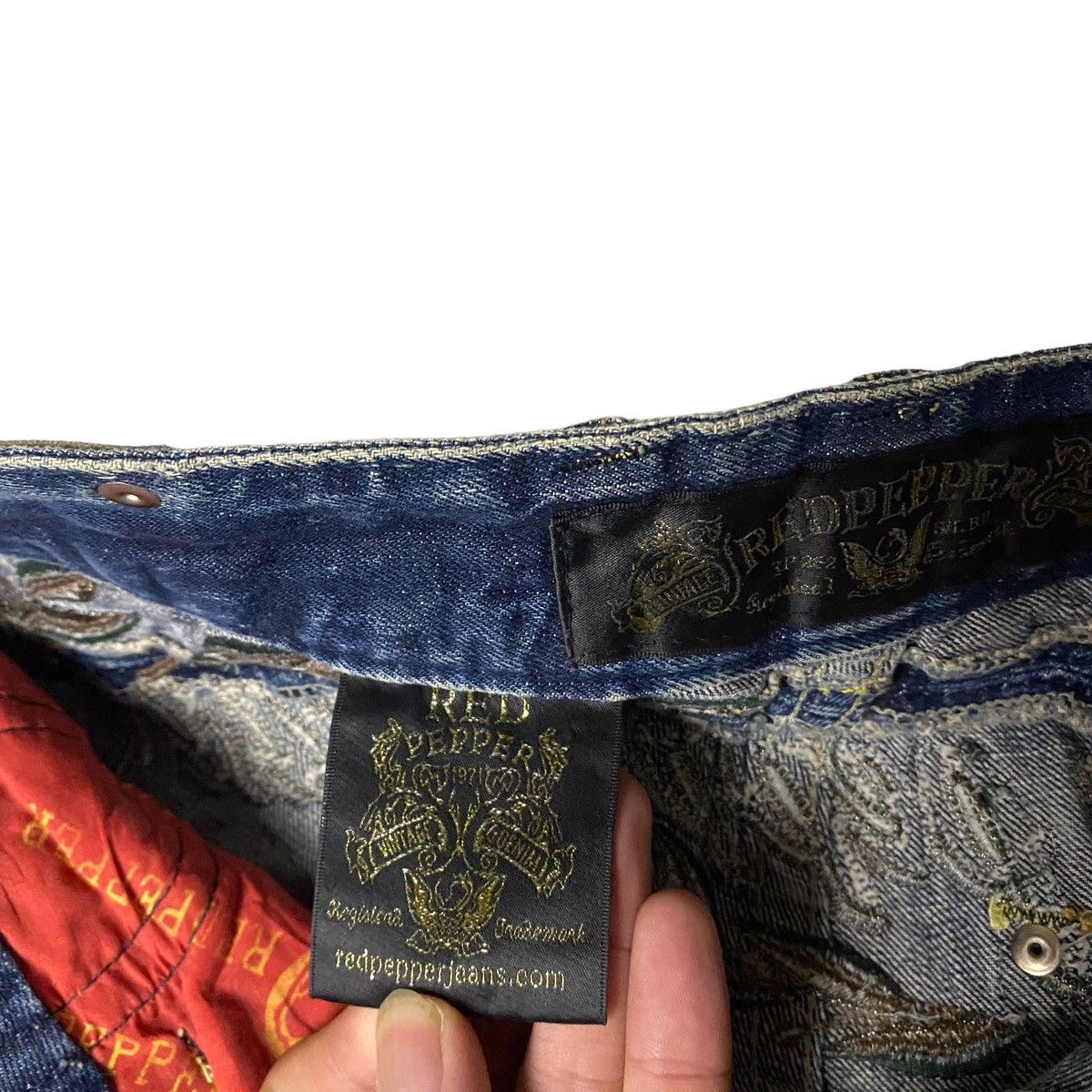 If Six Was Nine × Japanese Brand × Le Grande Bleu (L.G.B.) Lolita Red Pepper Flared Seawash Patched Jeans Size US 28 / EU 44 - 8 Thumbnail