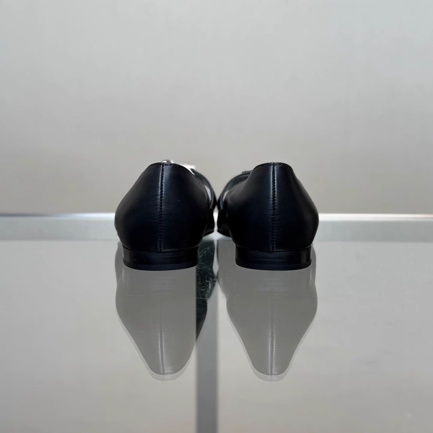 Hermes HERMES 25 Black Silver Kelly Buckle Pointed Toe Flat 36.5 Size US 5.5 / IT 35.5 - 4 Thumbnail