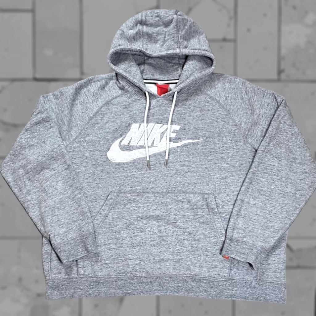 Nike VINTAGE Nike Mens Hoodie Heather Grey Drawstring Embroidered Center Spell Out Logo Hoodie M Gray Nike Sportswear Men’s Pullover With Hood Pockets Size US M / EU 48-50 / 2 - 1 Thumbnail