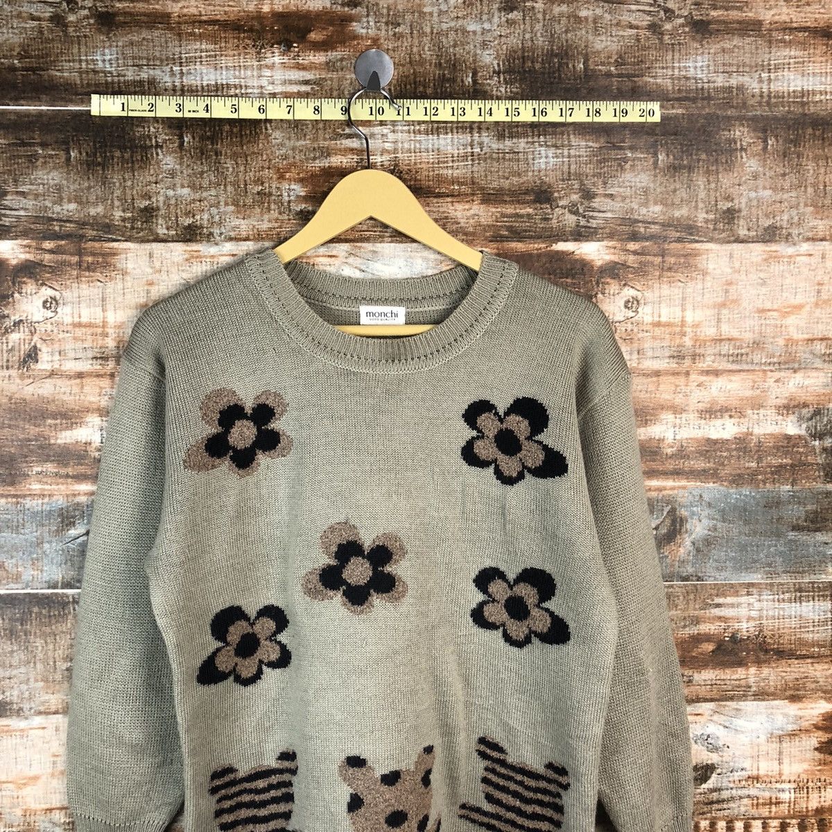 Aran Isles Knitwear × Japanese Brand Mochi Knit Sweaters Flower And Bear Gray #973 Size M / US 6-8 / IT 42-44 - 2 Thumbnail