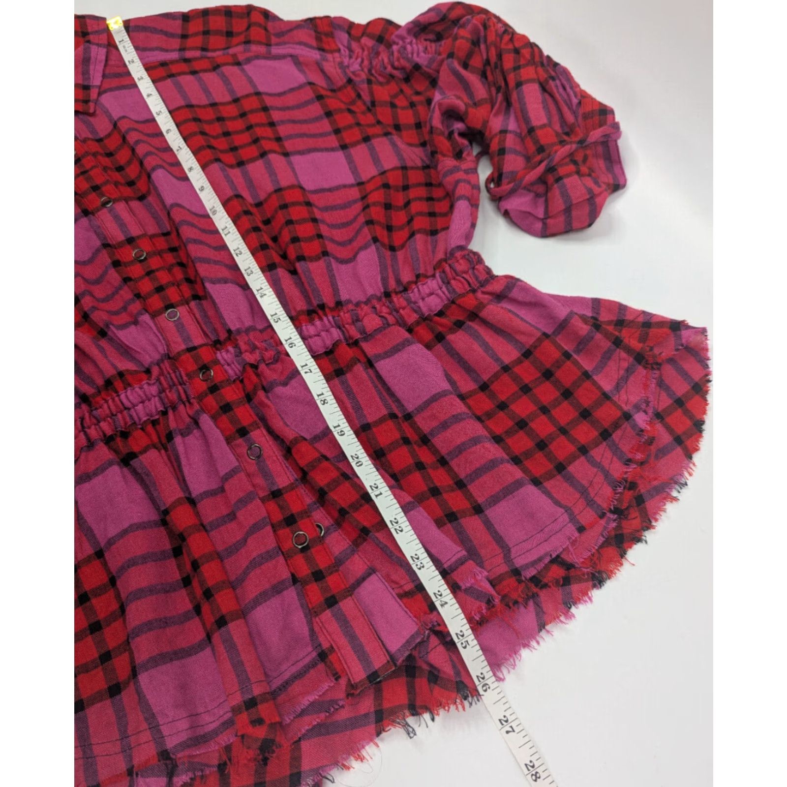 Free People Free People Women's Pacific Dawn Drawstring Plaid Red Combo Shirt M Size M / US 6-8 / IT 42-44 - 4 Thumbnail