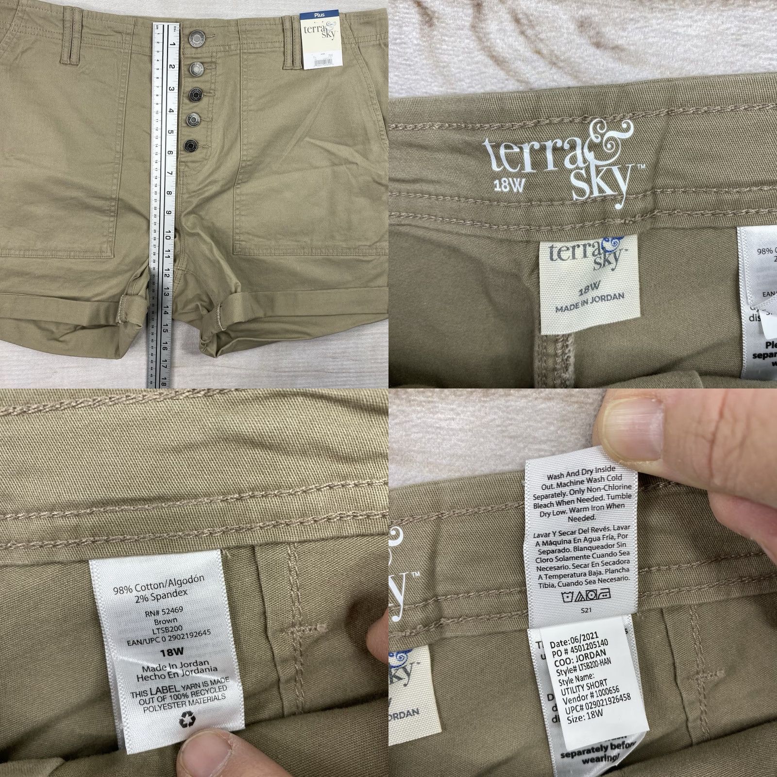 Vintage Terra & Sky Shorts Womens 18W Tan Button Up Cuffed Pockets Stretch Khaki NWT Size 40" / US 18 - 8 Thumbnail